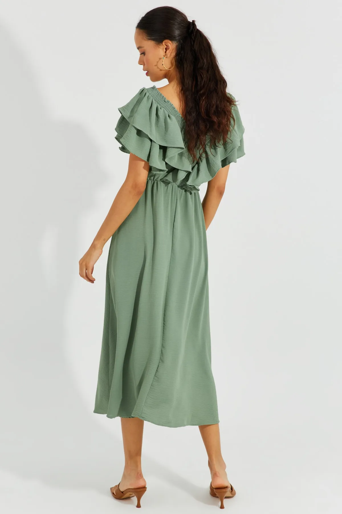 Cool & Sexy  Damenkleid mit V-Ausschnitt vorne und hinten in Mintgrün, KS113