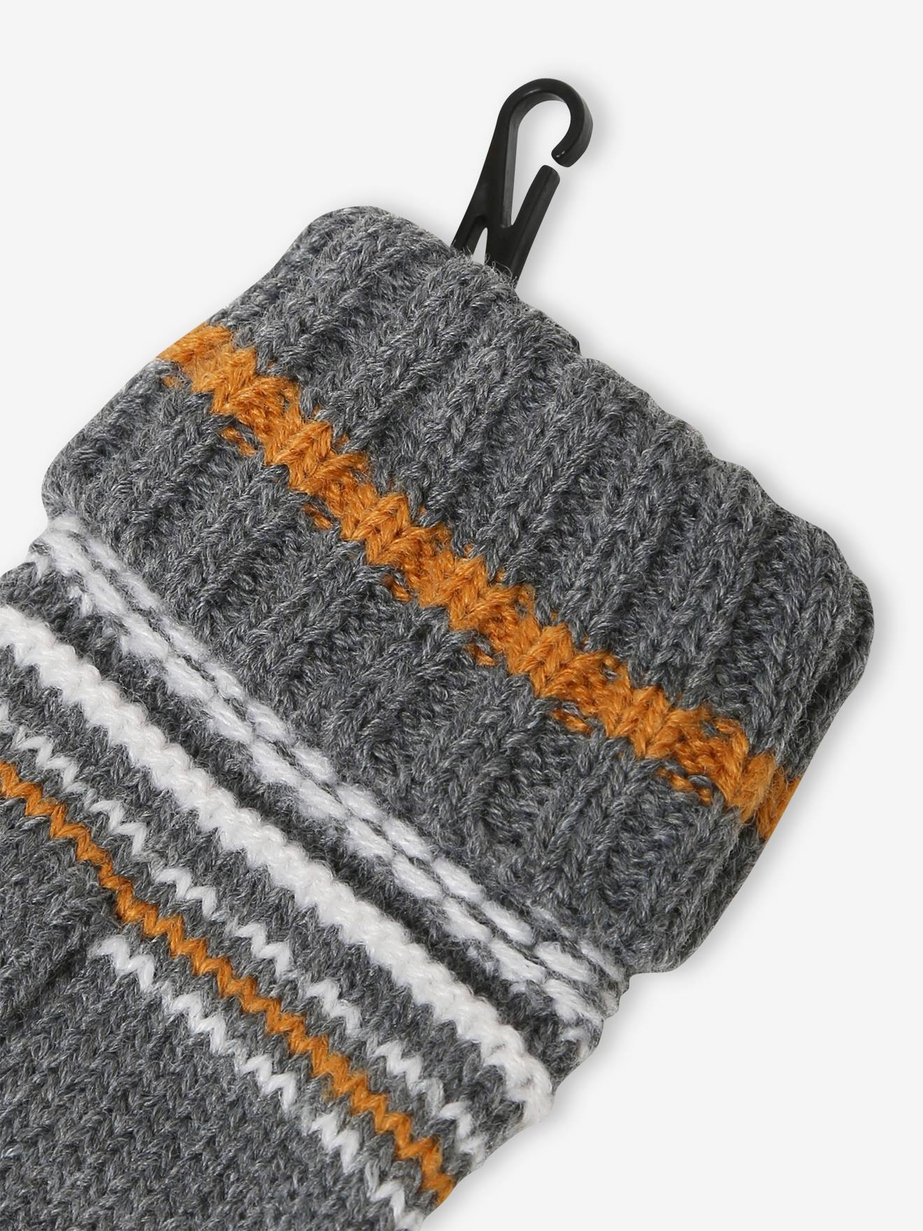 Vertbaudet Jungen-Set: Mütze, Rundschal & Handschuhe, Jacquardstrick - grau
