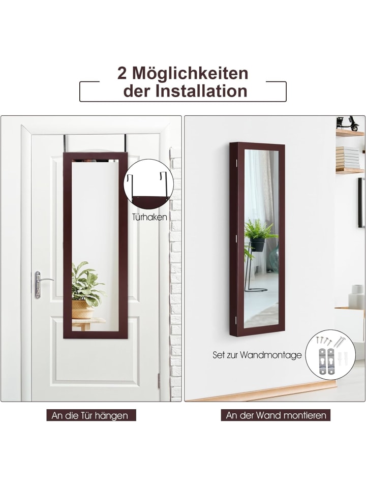 COSTWAY Schmuckschrank mit Spiegel in Braun günstig kaufen onesize