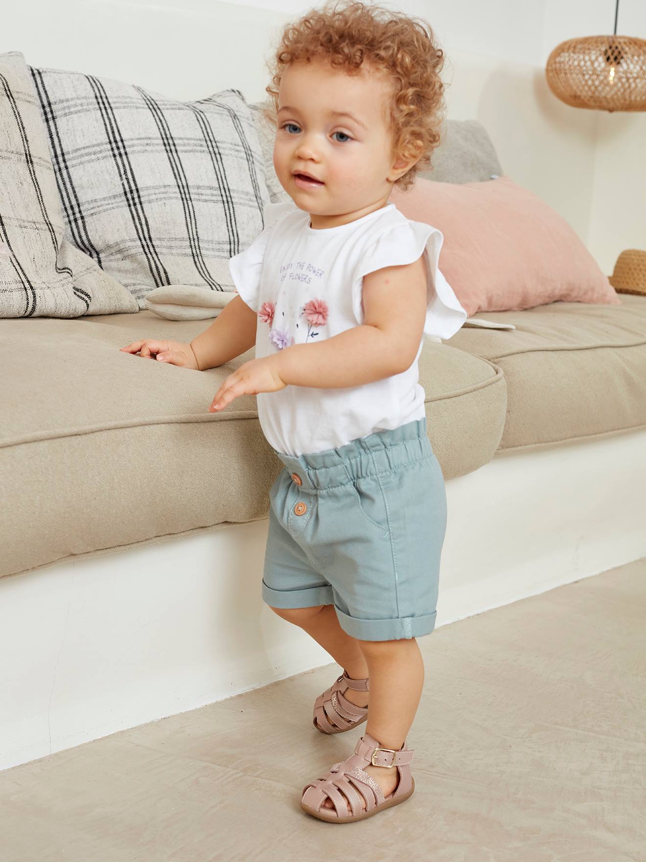 Short taille élastiquée bébé vert céladon