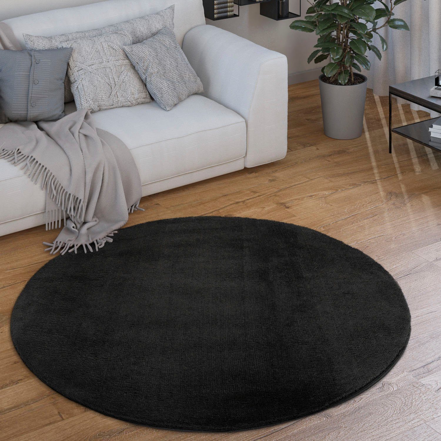 Teppich Cadiz 630, Paco Home, rund, Höhe: 22 mm, Kurzflor, Uni-Farben, besonders weich, waschbar, Wohnzimmer