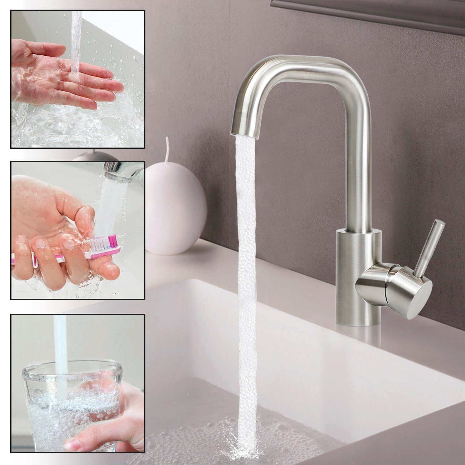 ZMH Waschtischarmatur Wasserhahn Bad Ausziehbar brause Mischbatterie Nickel