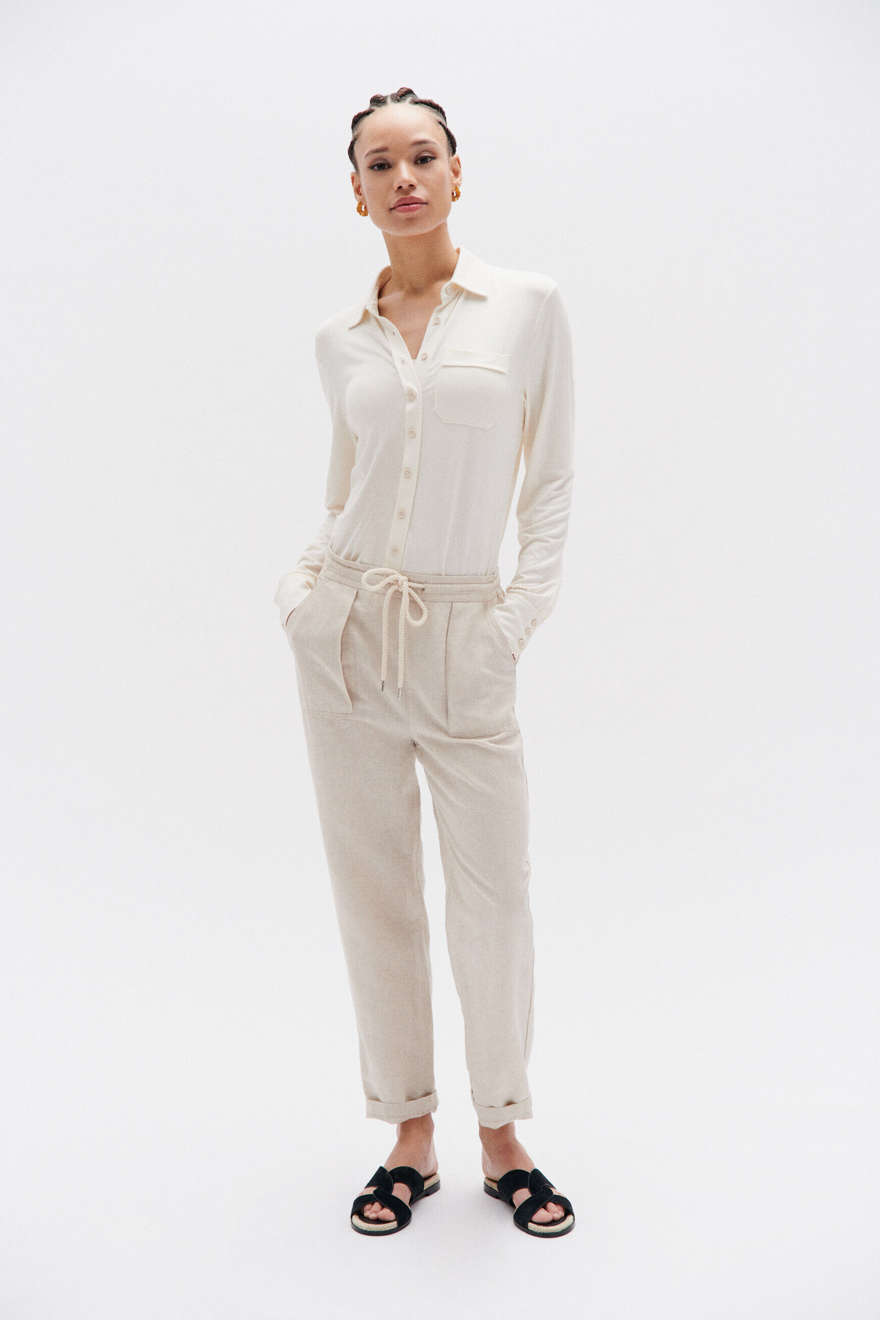 Chemise Albi en jersey ecru femme
