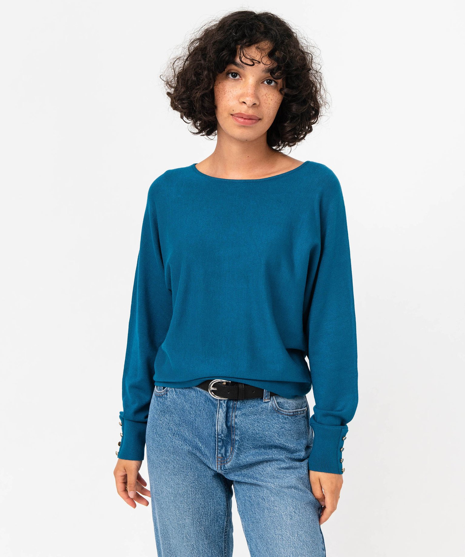 Pull fin à col rond et emmanchures chauve-souris femme bleu | GEMO