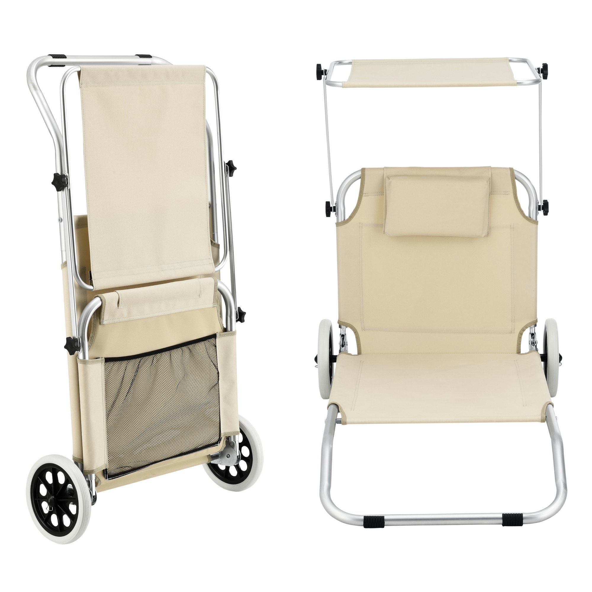 en.casa Gartenliege, Lazkano Sonnenliege mit Rollen Aluminium 150x62cm Beige