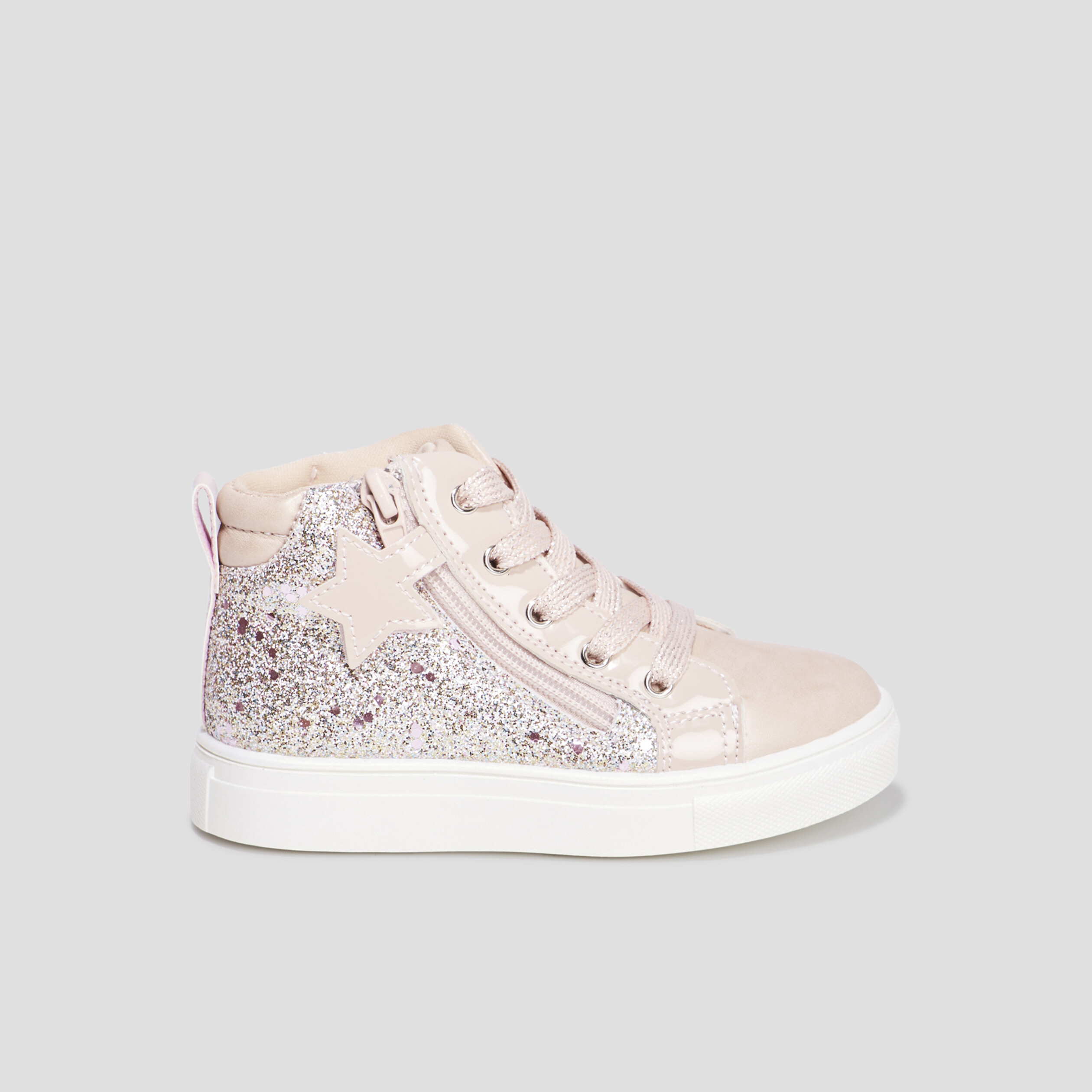Baskets montantes pailletées zippées rose fille | La Halle