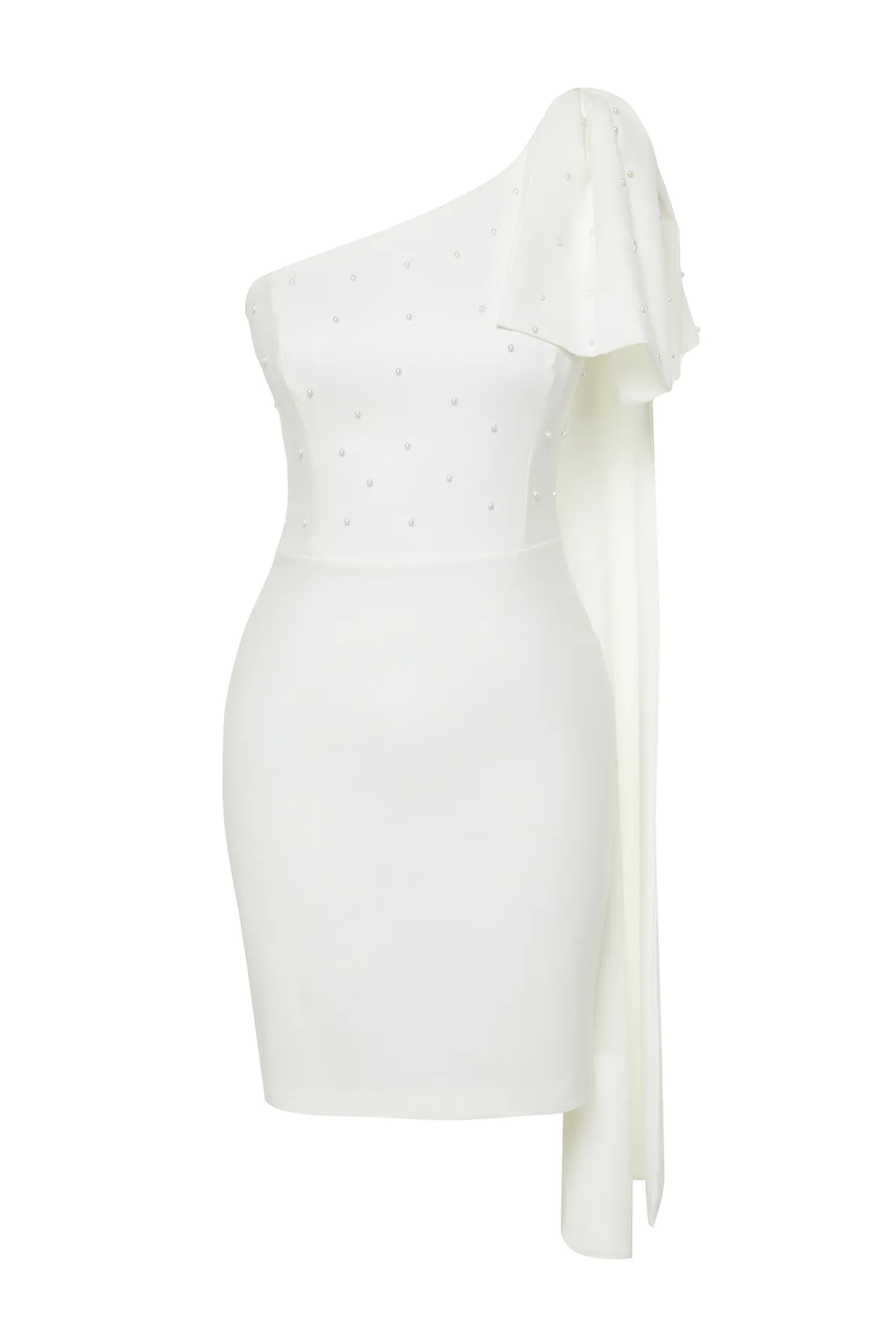 Trendyol Collection  Braut-Brautkleid mit weißer Perle und detaillierter Schleife für Hochzeit/Nikah, elegantes Abendkleid TPRSS24EL00120
