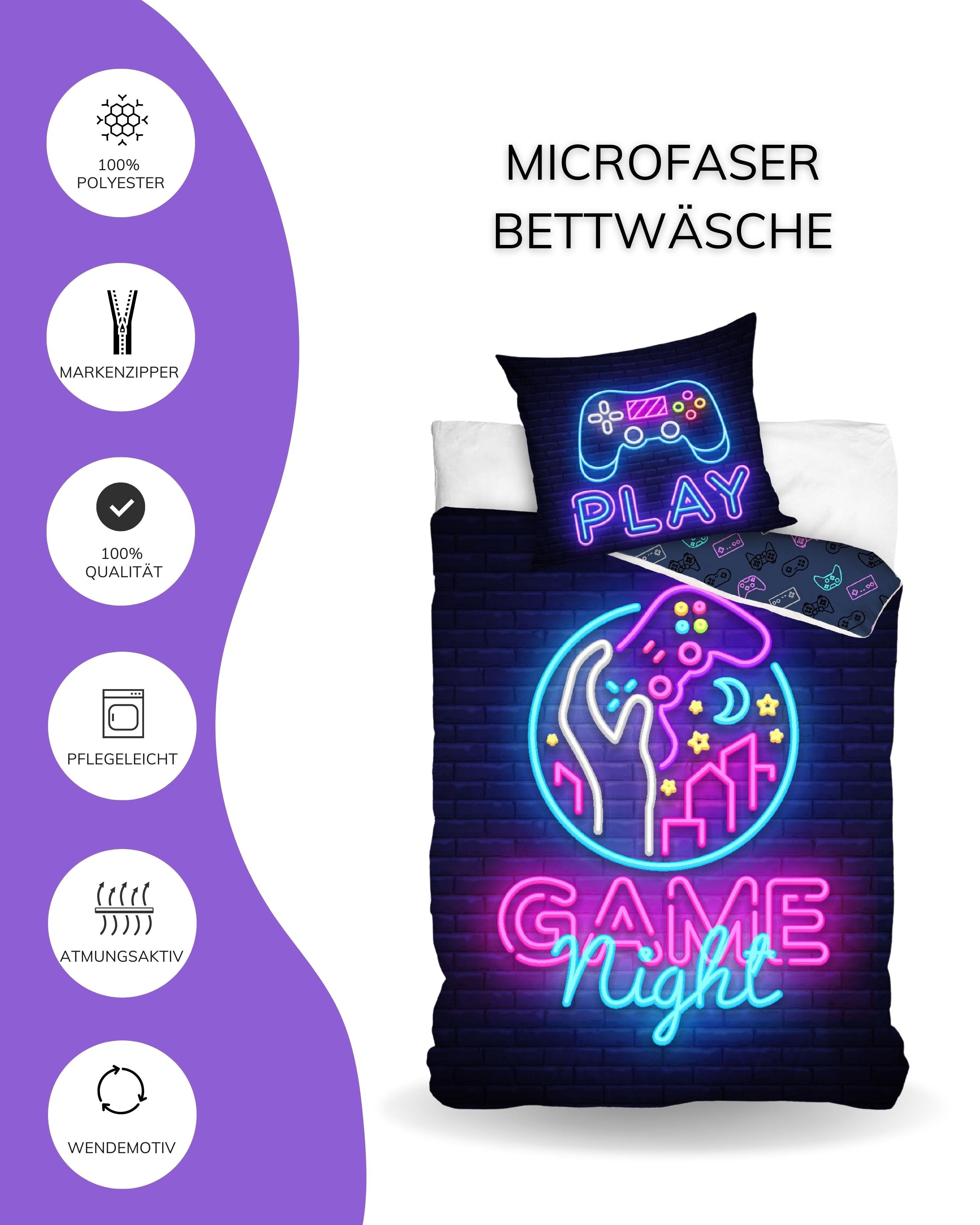 Jugendbettwäsche Gaming Bettwäsche 135x200 oder 155x220, Teenager Game Night, MTOnlinehandel, Mikrofaser, 2 teilig, Zocken Gaming / Game Kinder-, Teenager-Bettwäsche