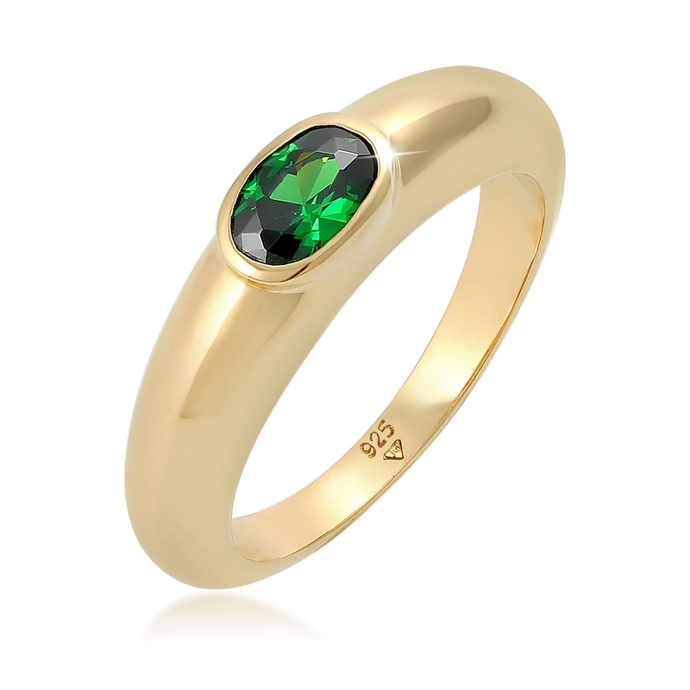 Elli Elli Bague Bague pour femme Solitaire vert ovale avec cristal de zirconium en arg Bague