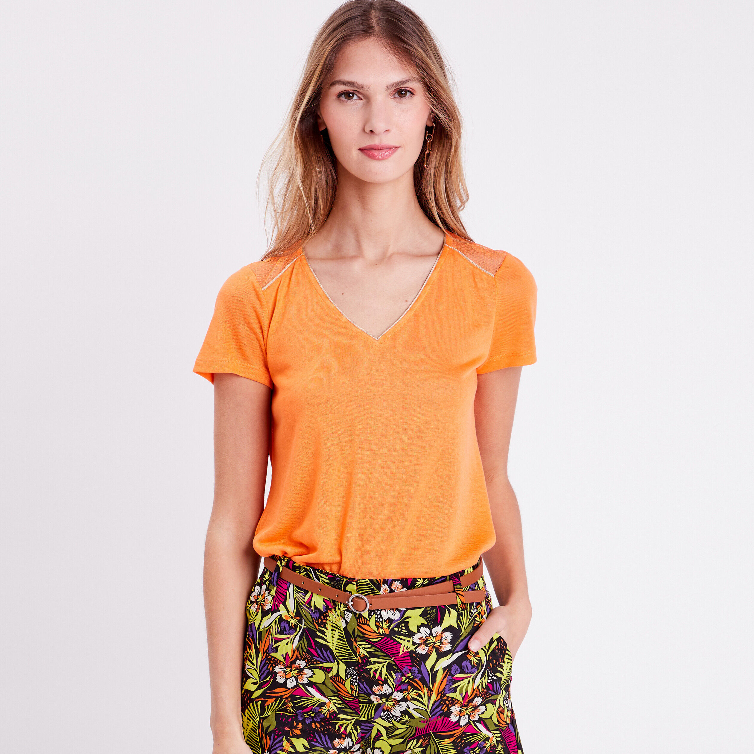 T-shirt manches courtes orange femme | Cache Cache