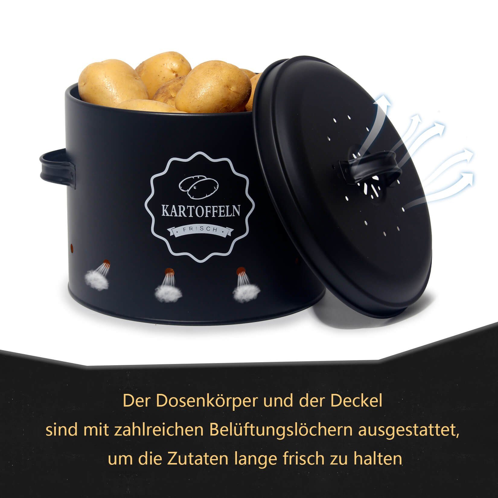 Zedelmaier Vorratsdose Vorratsdosen für Kartoffeln,Zwiebeln,Knoblauch mit360° Luftzirkulation, (TDSET), rund, mit deckel,hält Gemüse länger frisch
