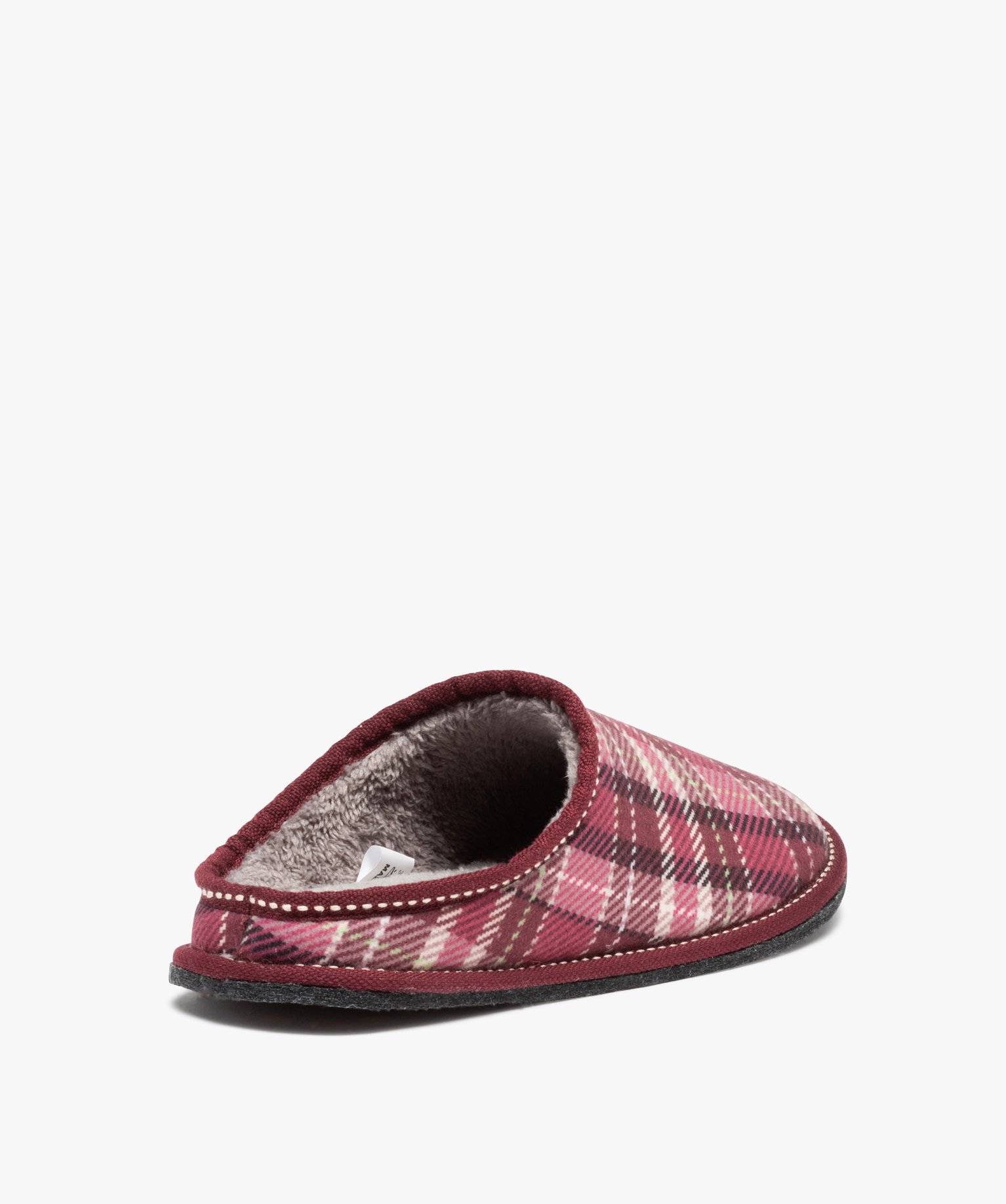 Chaussons femme mules plates douillettes à carreaux rose | GEMO