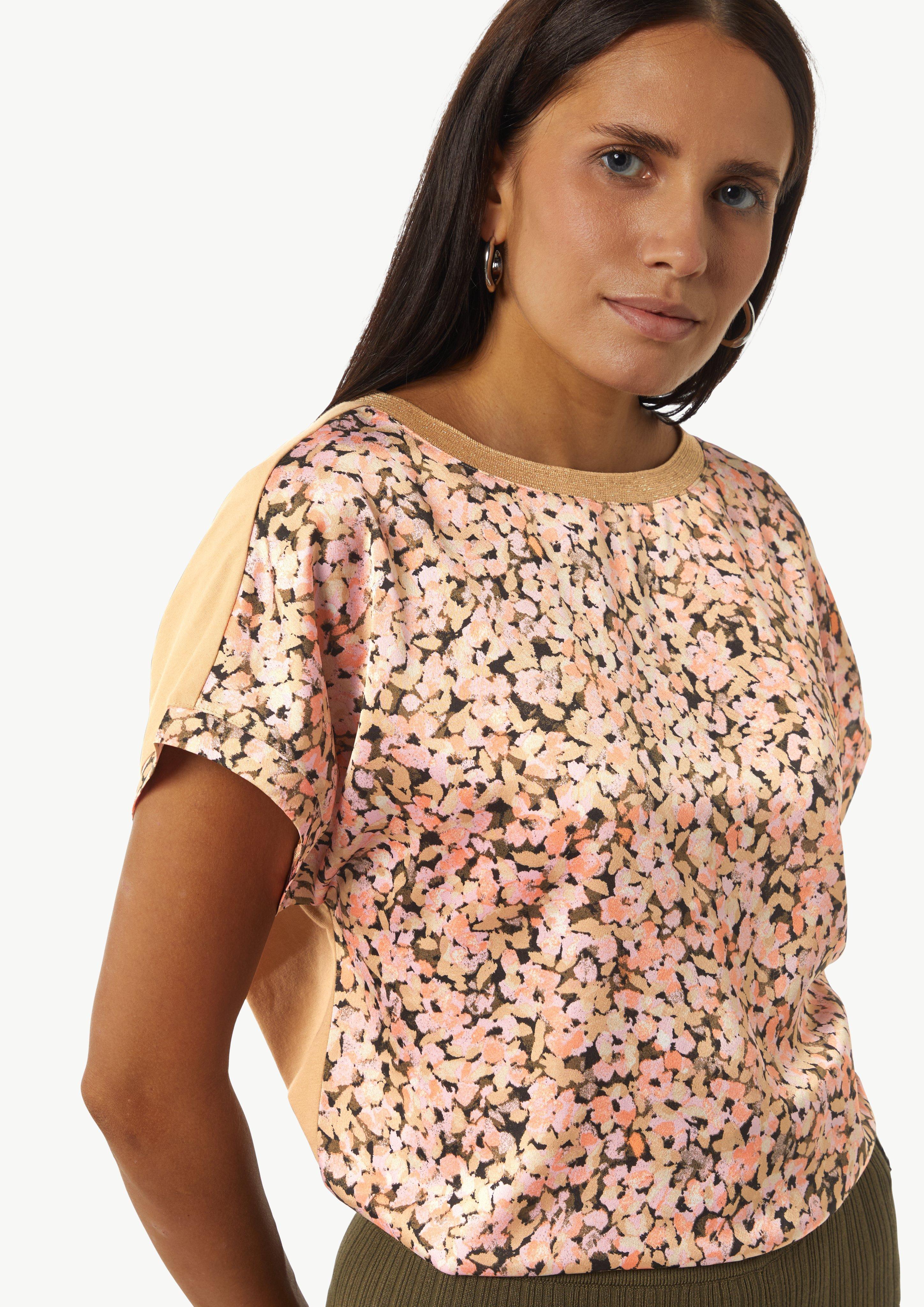 Blusenshirt im Fabricmix mit Metallic-Kragen - rosa