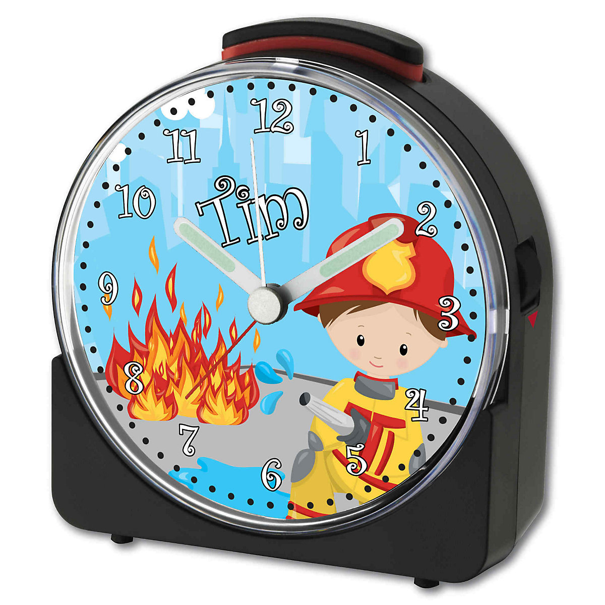 Kinder Funkwecker weiß personalisiert mit Namen Feuerwehrmann