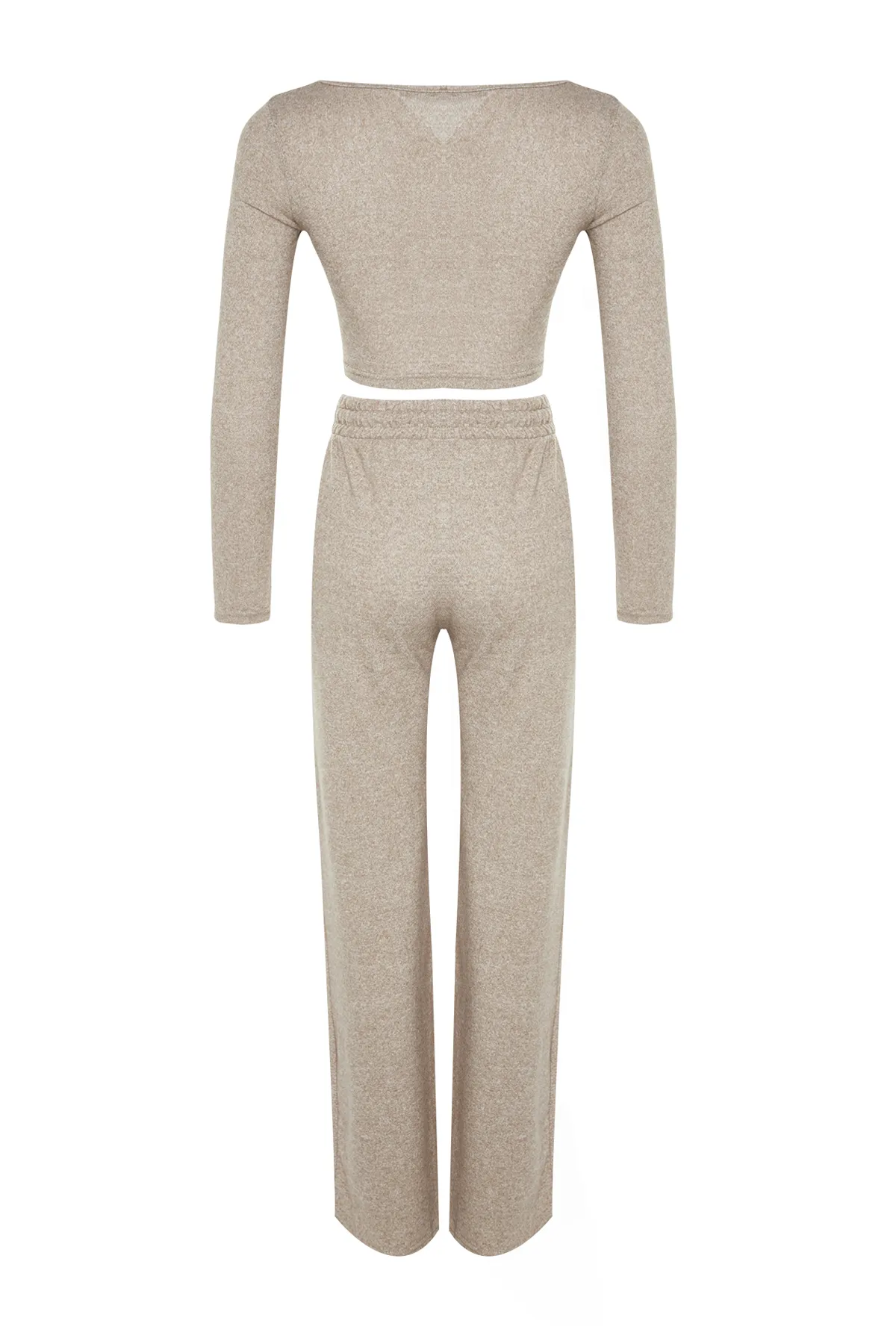 Trendyol Collection  Beiges Yumoş Crop- und Wide Leg/Wide Leg Strick-Set aus Unterteil und Top TWOAW23AU00125