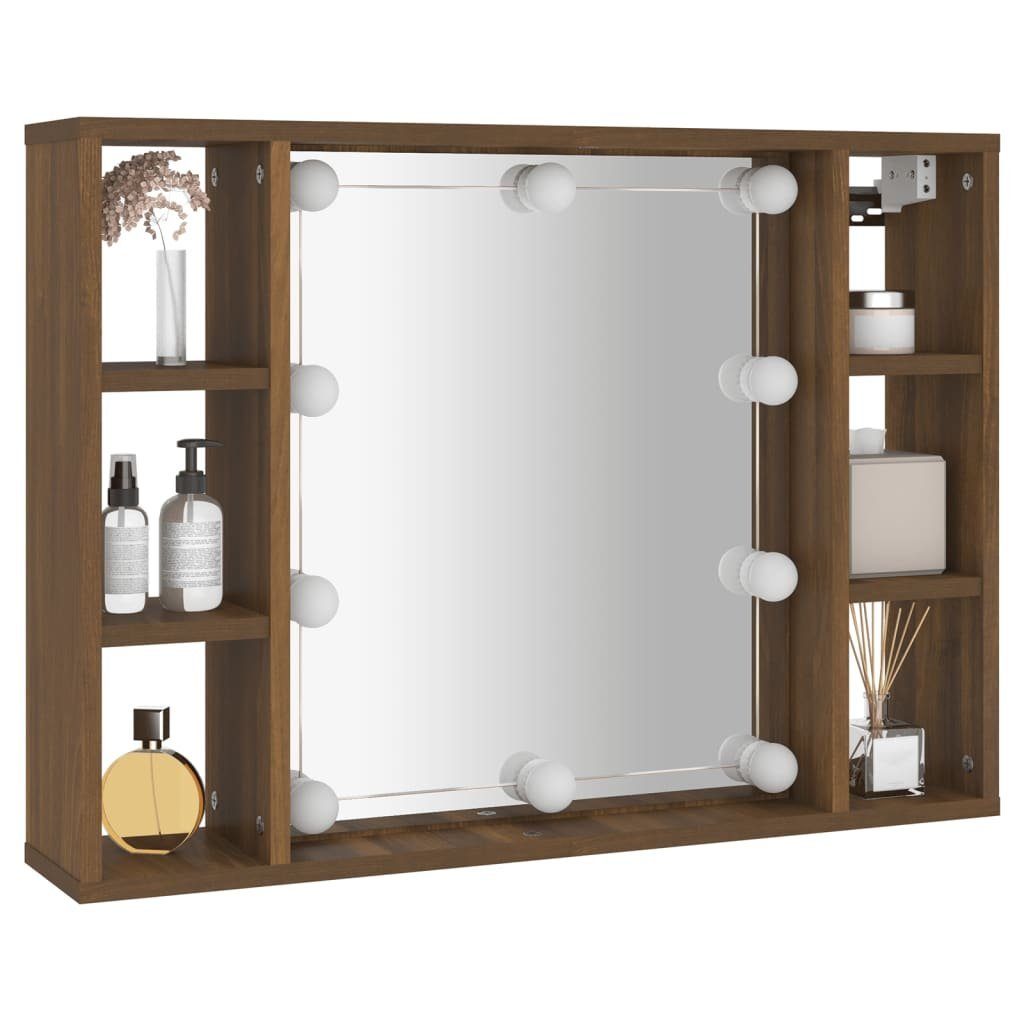 vidaXL Badezimmerspiegelschrank Spiegelschrank mit LED Braun Eiche-Optik 76x15x55 cm (1-St)