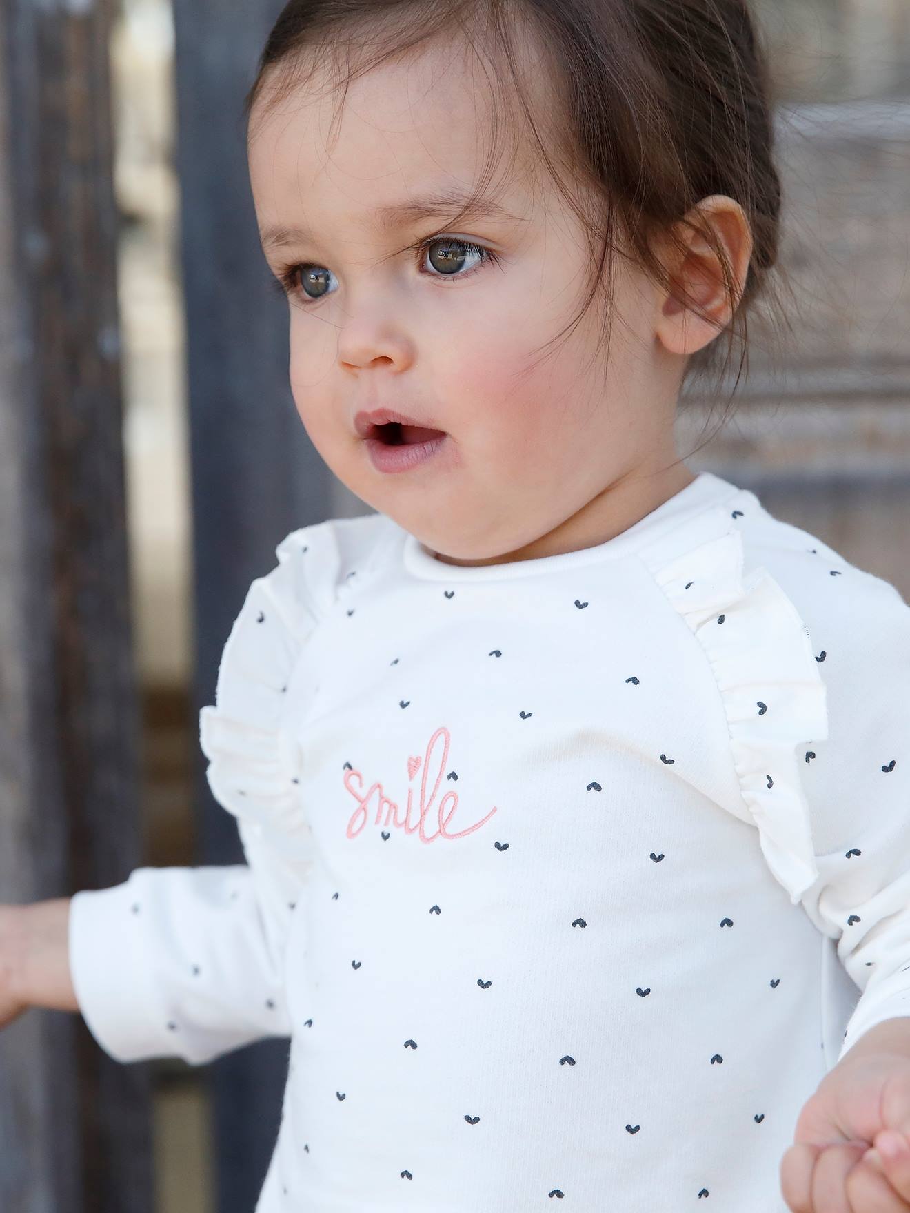 Sweat bébé fille volanté à message rose pâle