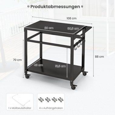 COSTWAY Grillablagetisch, mit 2 Ablagen, 4 Rollen & Haken, 108x50,5x88cm