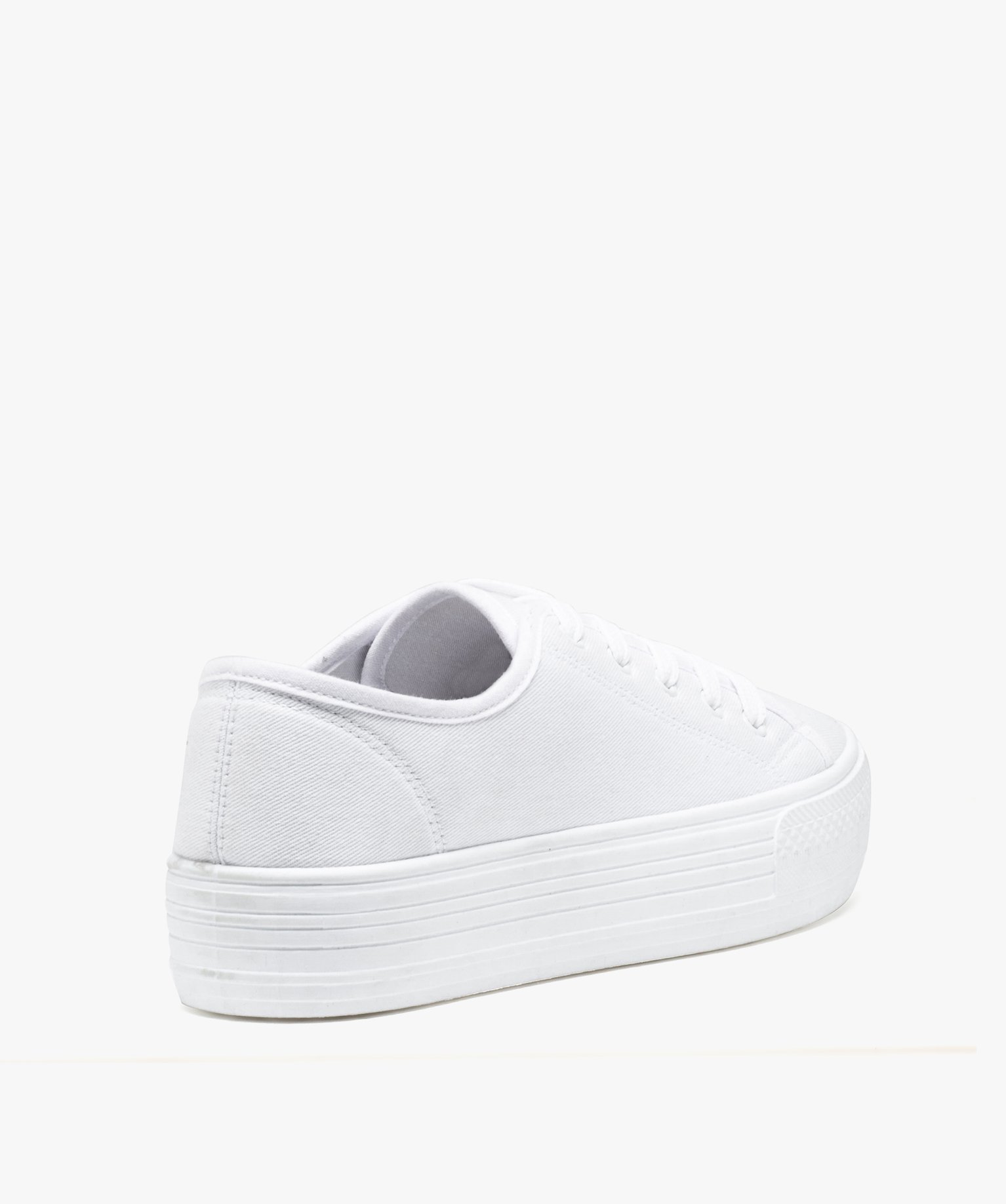 Baskets femme en toile unie et semelle plateforme blanc | GEMO