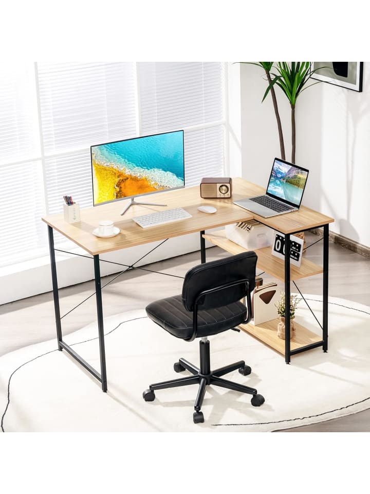 COSTWAY Schreibtisch L-Form in Beige günstig kaufen onesize
