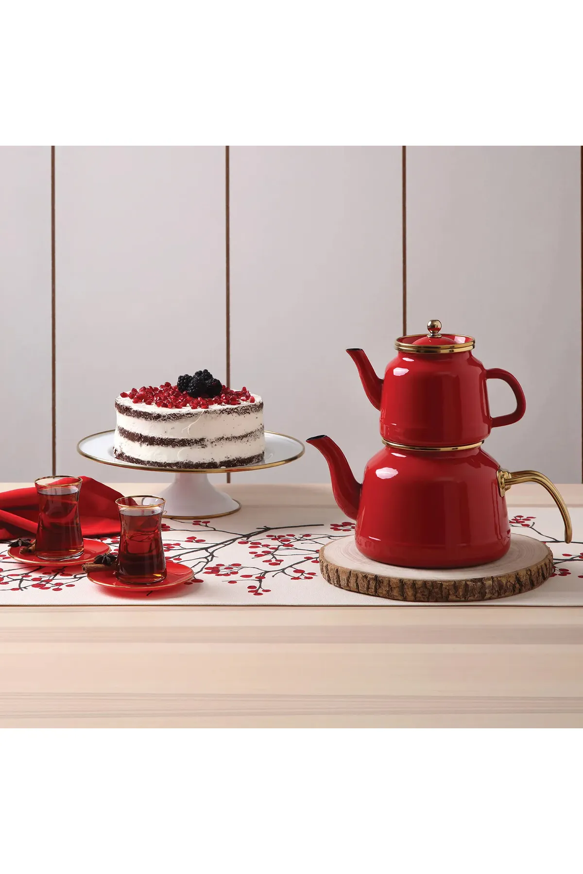 Karaca  Troy Rot Teekannen Set, Caydanlık, Tee, Tea, Tea Maker Türkische Teekanne, Tea Pot, Türkische