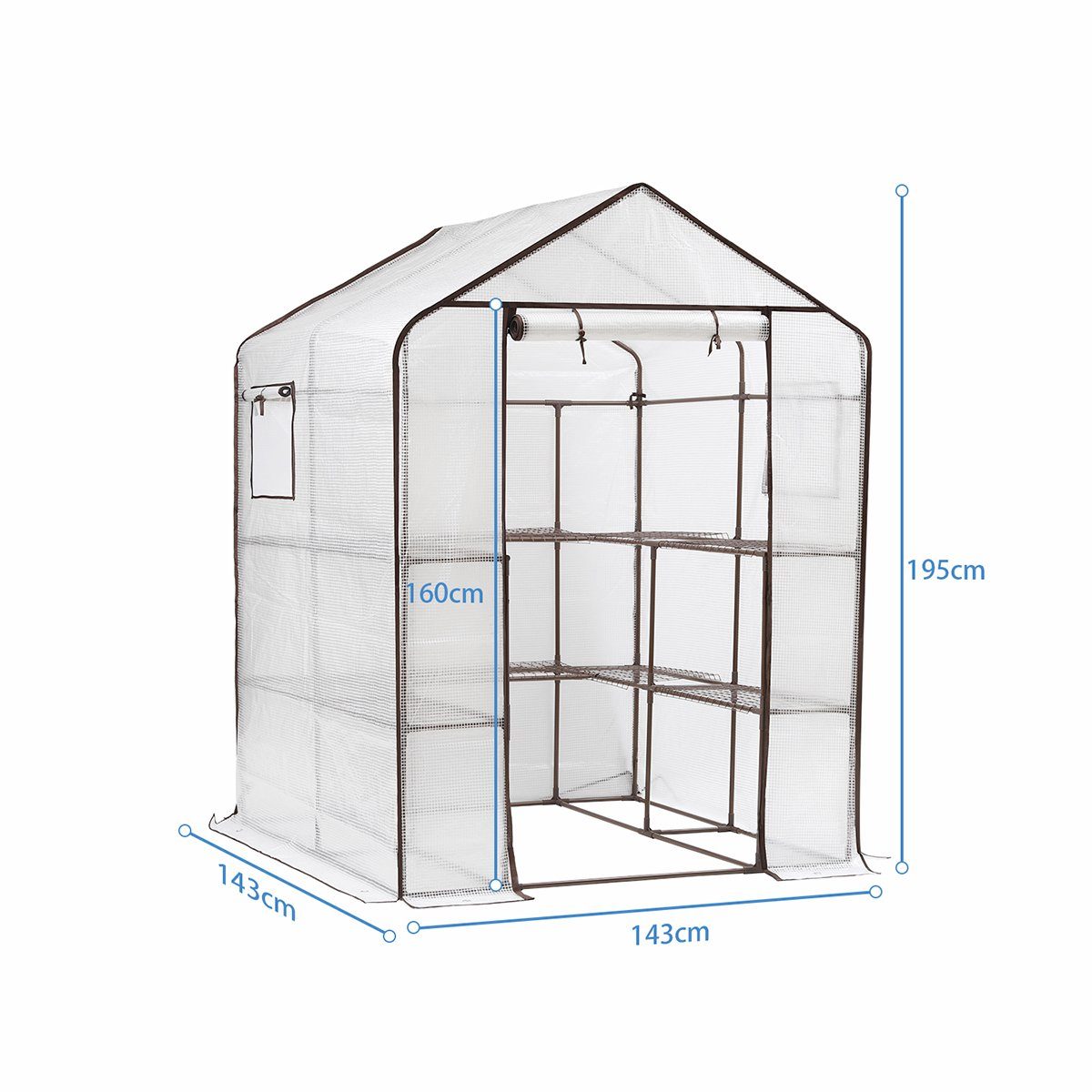Sekey Gewächshaus Begehbares Foliengewächshaus mit 10 Regalebenen, Treibhaus für Garten, 143 x 143 x 195 cm Tomatenhaus Winterfest Gewächshaus mit Tür, Fenster