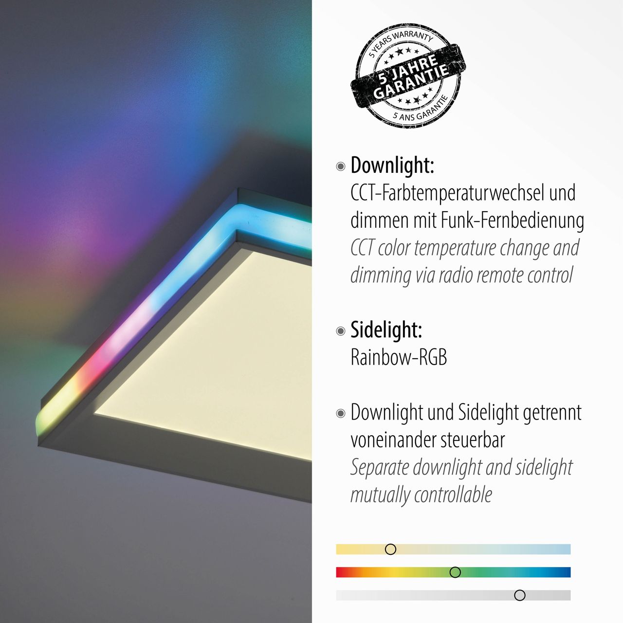 JUST LIGHT LED Deckenleuchte GALACTICA, CCT   RGB Rainbow, dimmbar, Funk-FB, rechteckig, Innenleuchte, IP20
