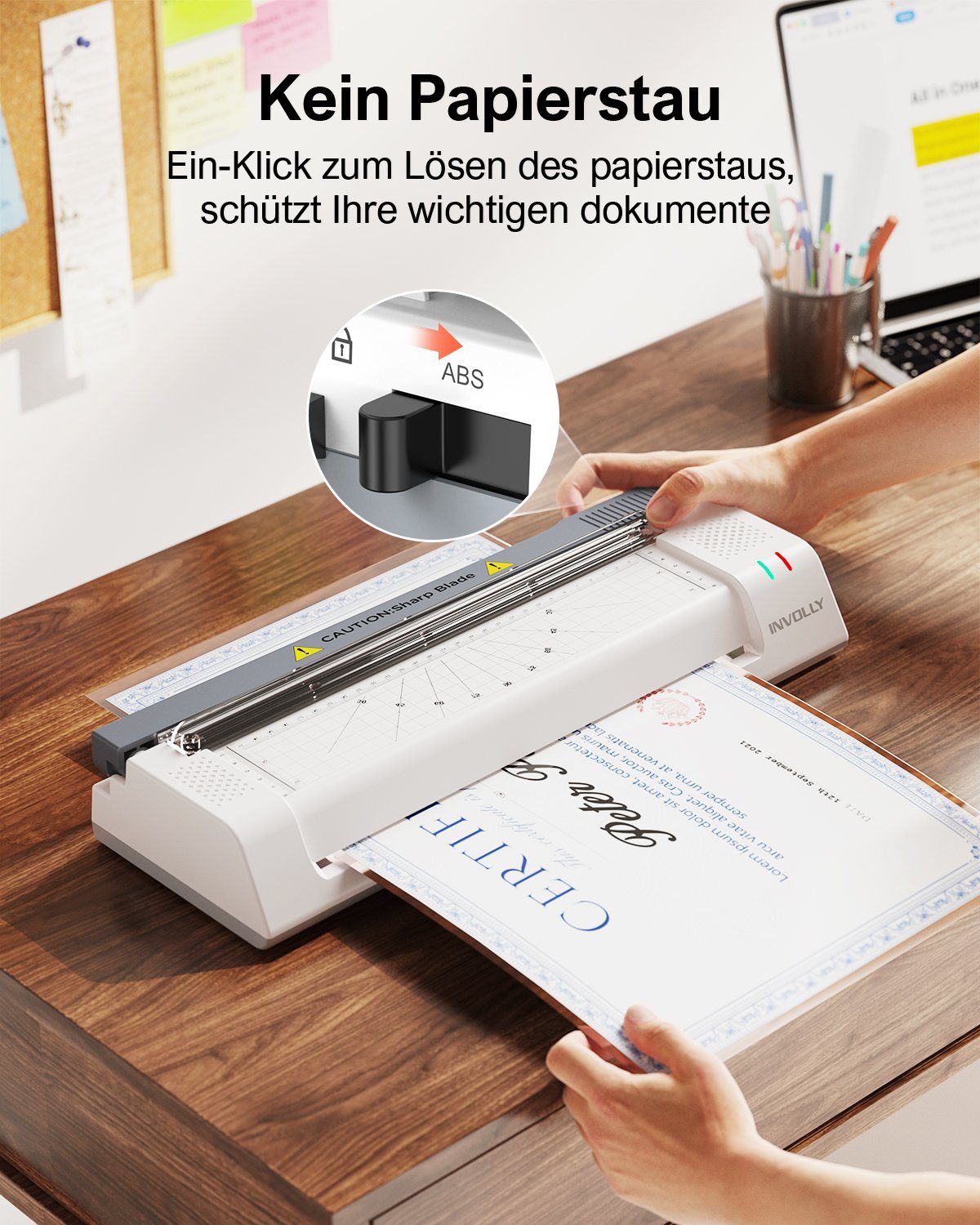 ABOX Laminiergerät Involly OL381C, ABS Funktion, Schneidemaschine und Eckenrunder