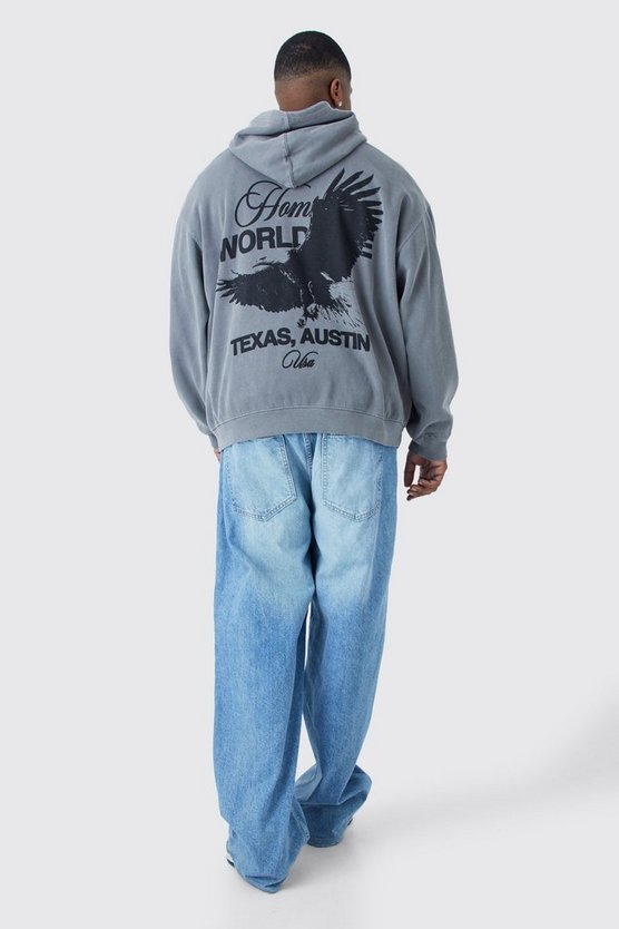Plus Oversize Hoodie mit Homme Bird Print