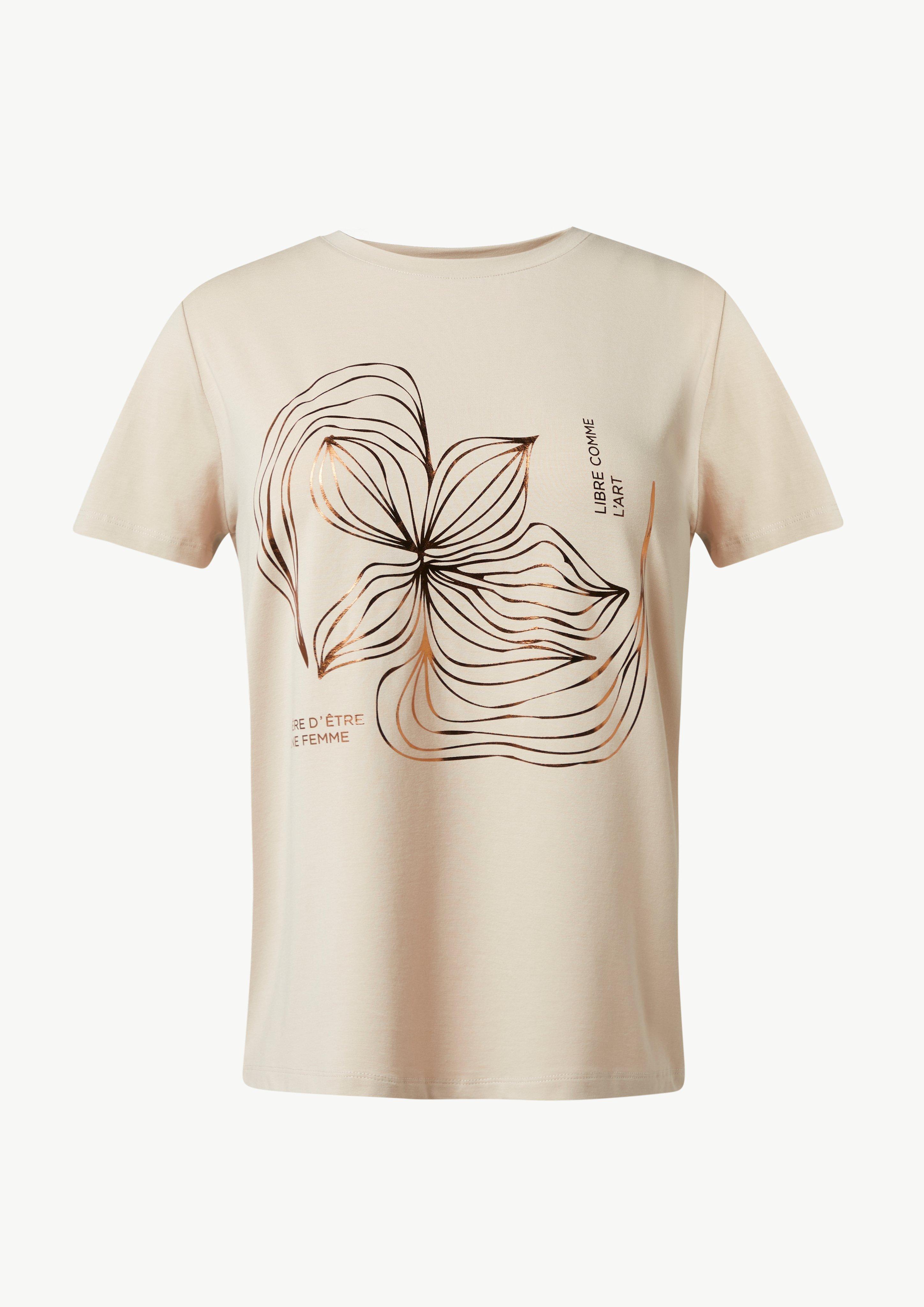 T-Shirt mit Metallic-Frontprint - beige