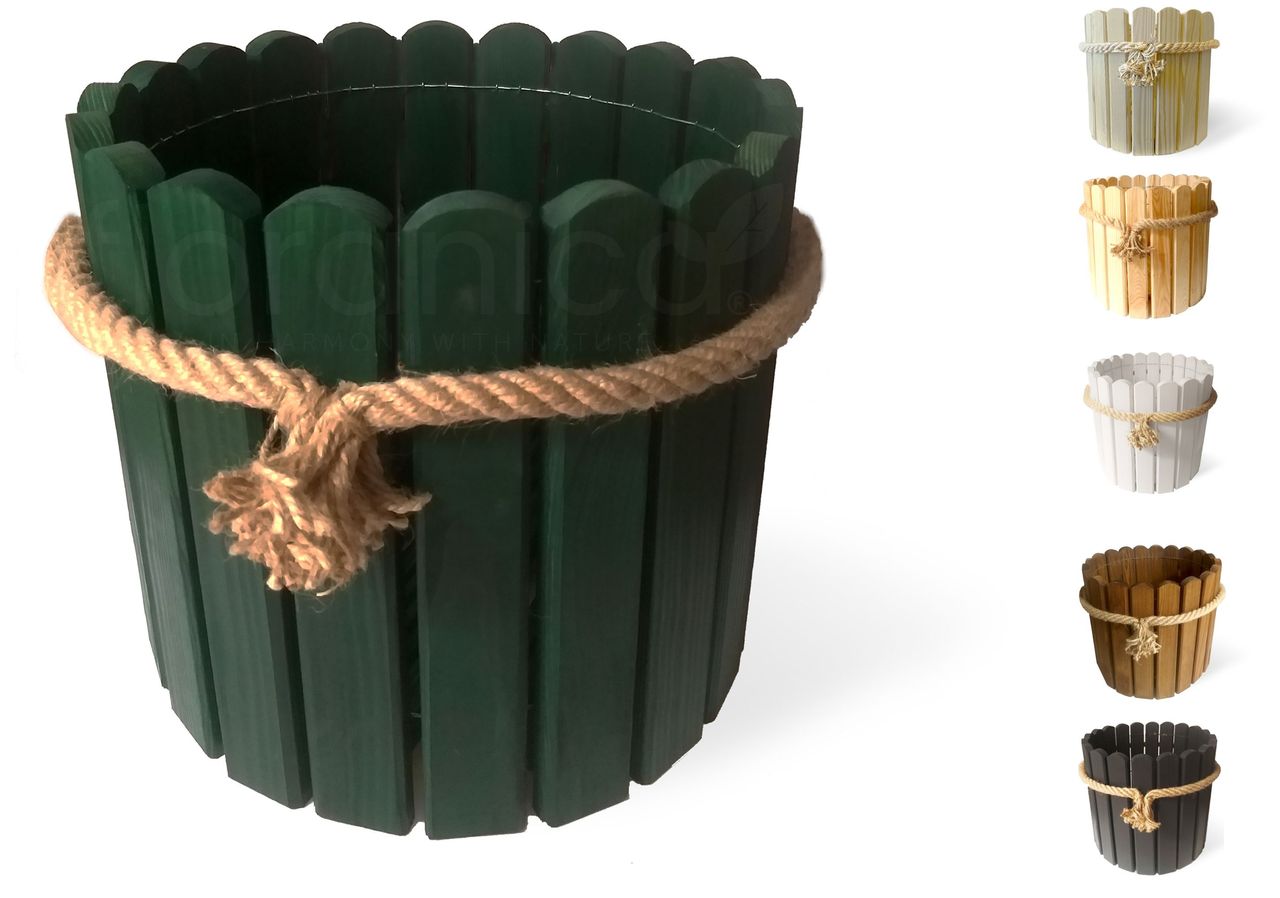 Pemicont Floranica Runder Blumentopf aus Holz 33x20cm Grün Imprägnierte Kiefer Schutzhülle für Kräuter Blumen Haus- und Gartendekoration Truhe Innen- und Außeneinsatz EU-Produkt