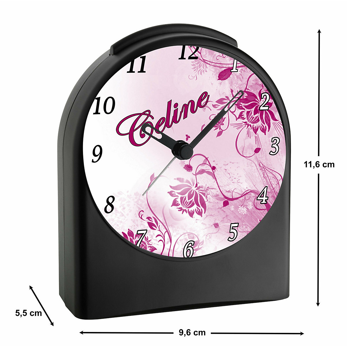 Kinder Funkwecker personalisiert mit Namen Blumen Atom-/Funkuhr, 12-Stunden-Anzeigeformat, Schlummerfunktion, Nachtlicht, Geräuschlos/Ohne Ticken