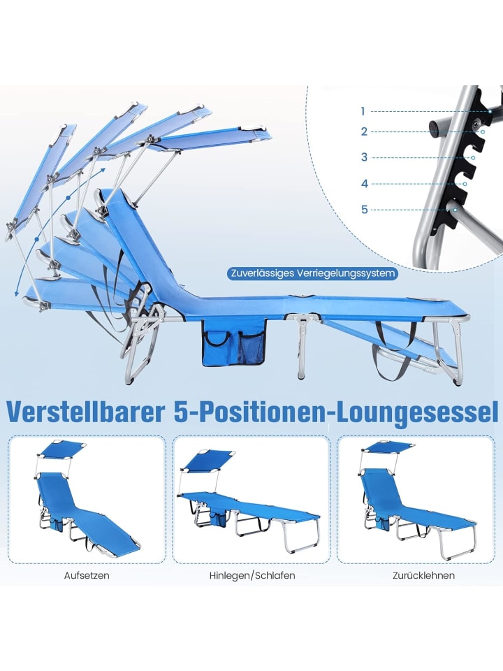 COSTWAY Sonnenliege mit Dach 193cm in Blau günstig kaufen onesize