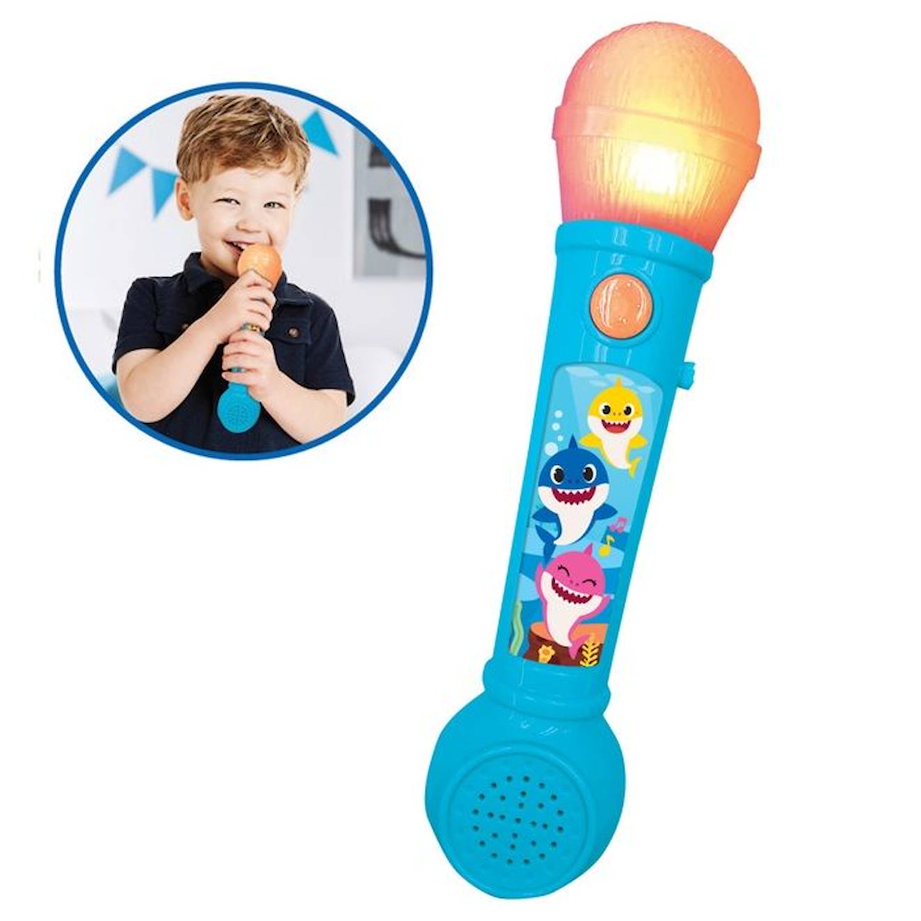 Microphone Lumineux avec Mélodies et Effets Sonores Baby Shark bleu