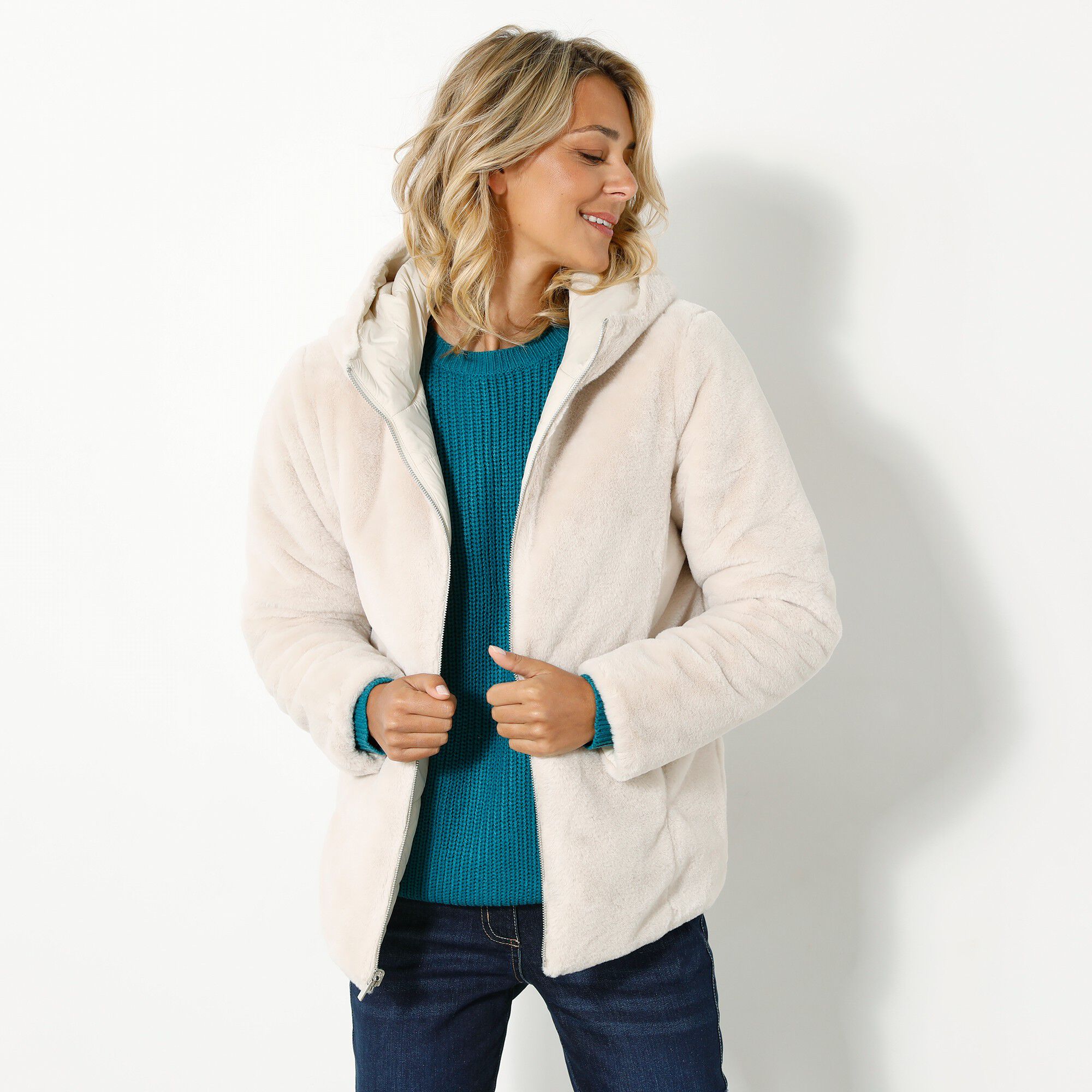 Veste fausse fourrure réversible en doudoune