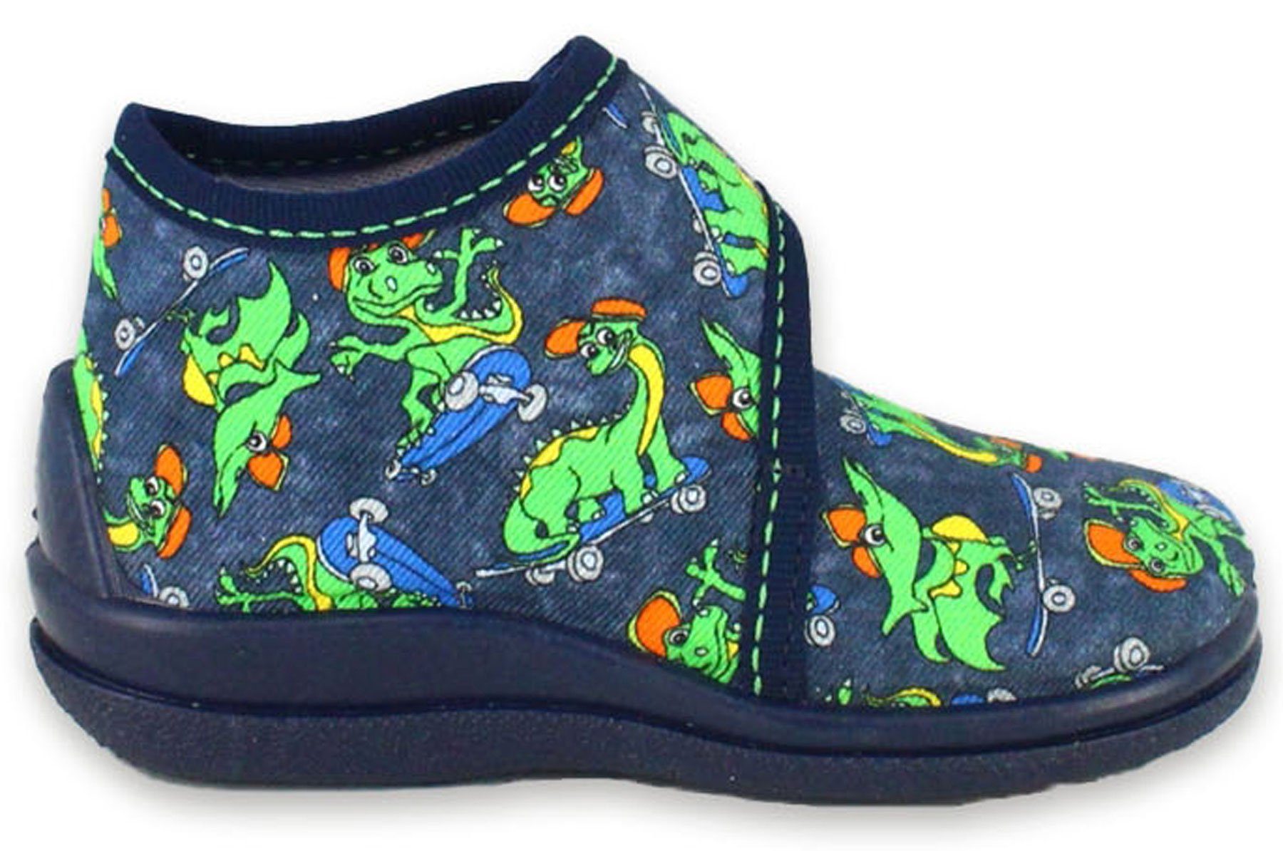 Beck Kleinkind Hausschuh Skate Dino Hausschuh (atmungsaktiver, leichter Schuh, für die Kita und Zuhause) rutschfeste flexible Laufsohle, verstellbarer Klettverschluss