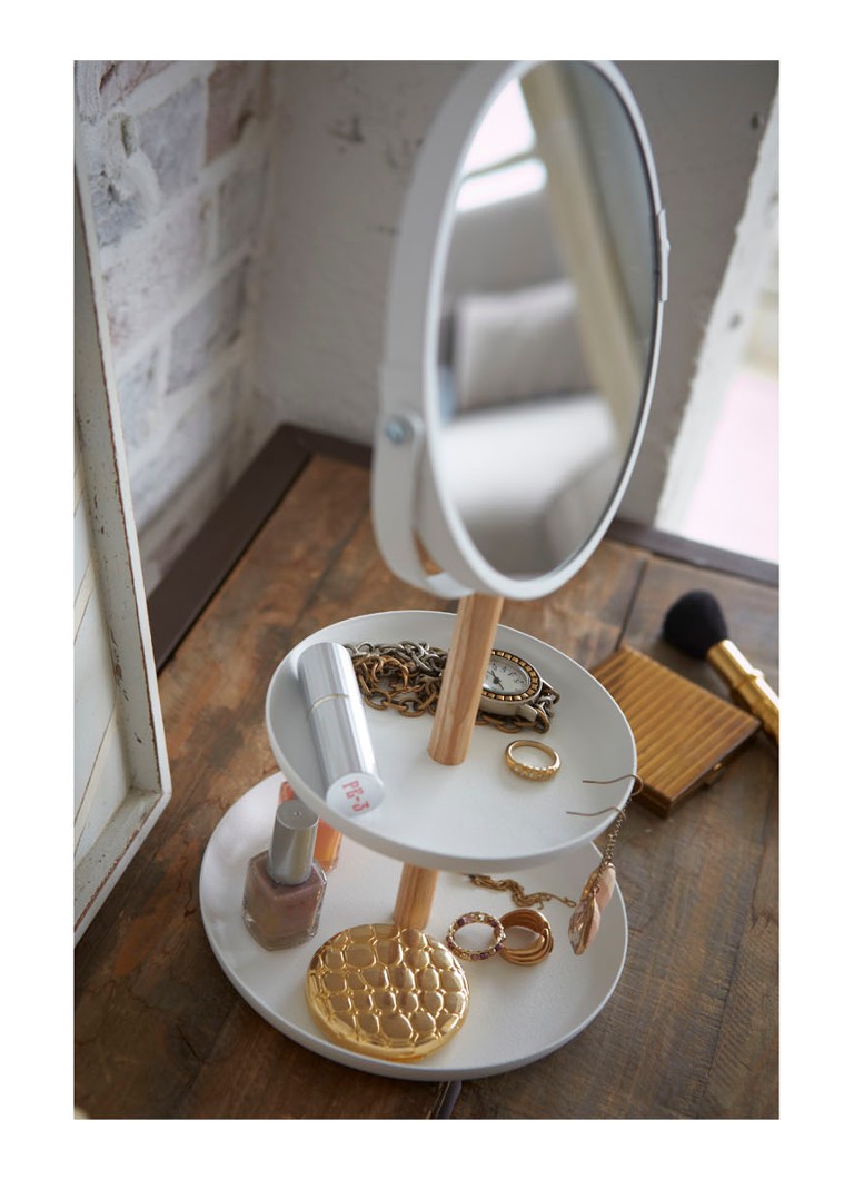 Miroir de maquillage Yamazaki Tosca avec étagères de rangement, grossissement x3, 33 x 16 cm
