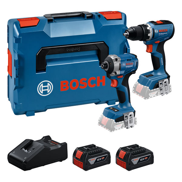 Kombinované balení Bosch Blue 0615A50090, 2 stroje GSR + GDR, 2x 18V 5,0Ah a nabíječka v L-BOXX