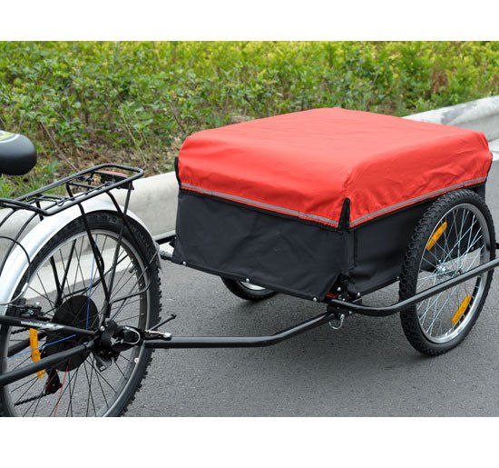 HOMCOM Transportanhänger Lastenanhänger Fahrrad CargoTrailer Schwarz   Rot L140 x B88 x H60 cm