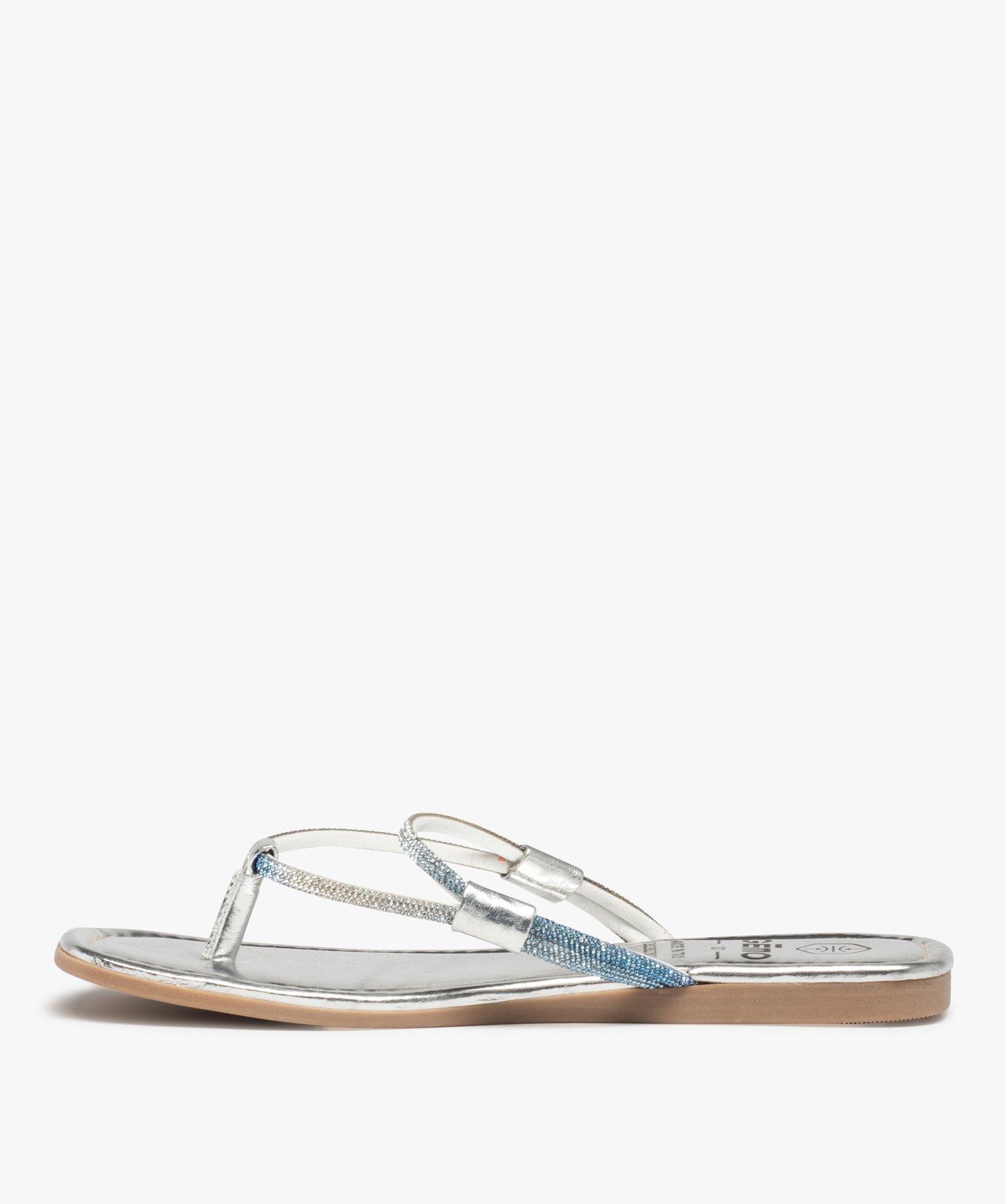 Mules femme plates métallisées à strass argent | GEMO
