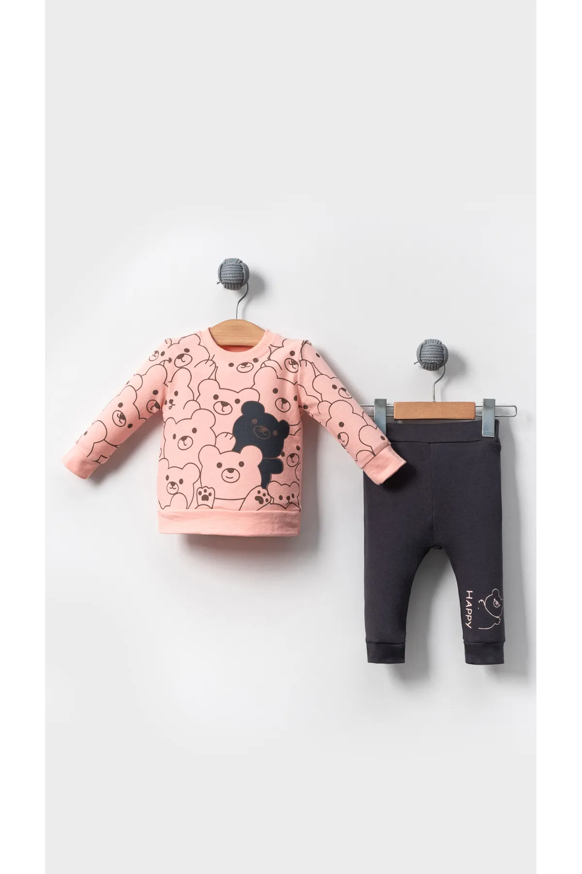 Bubito  Happy Bears gemustertes Baby-Unterteil und -Oberteil aus Baumwolle im Set – Rosa