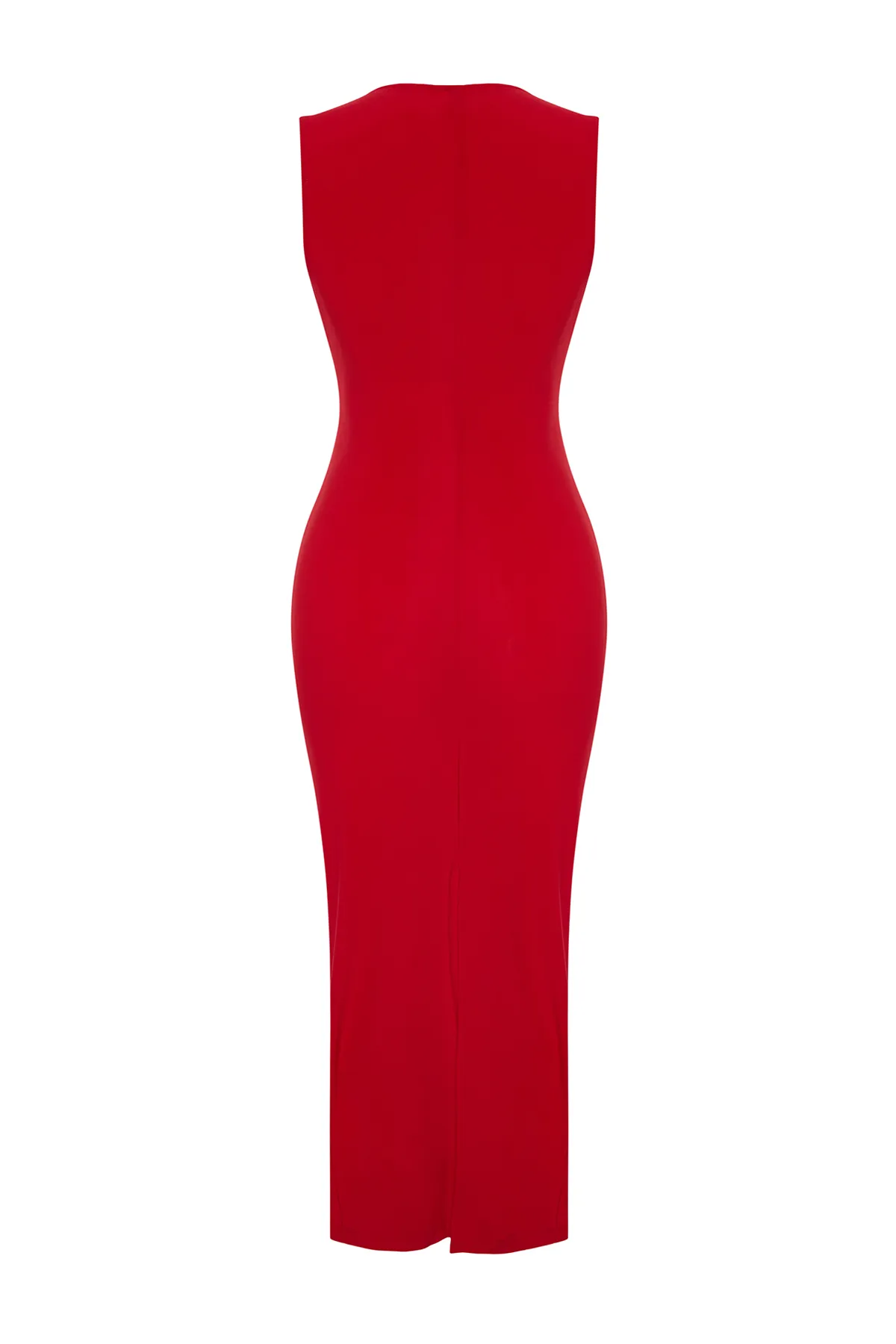 Trendyol Collection  Rotes, figurbetontes, drapiertes, elegantes Abendkleid TPRSS24EL00161