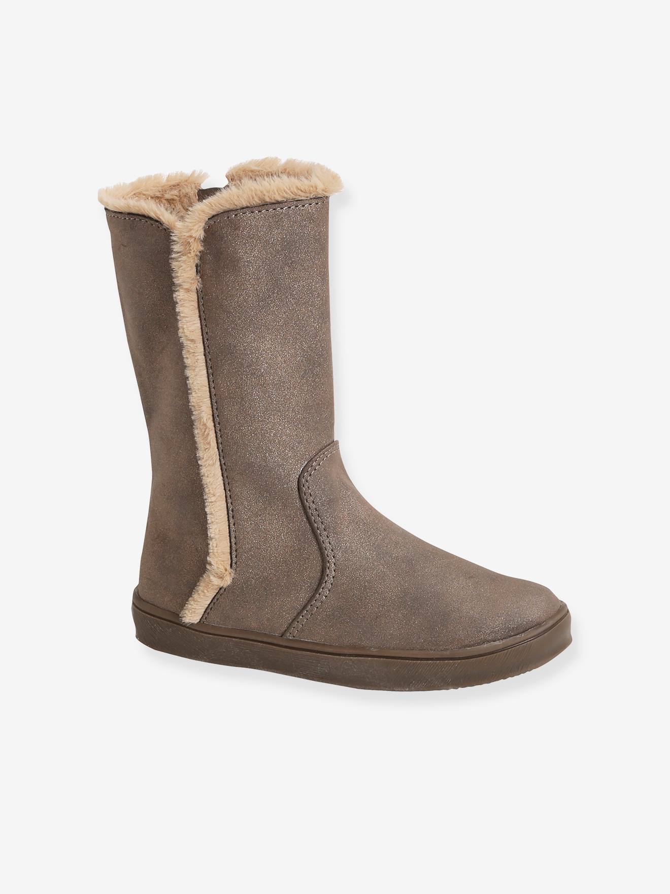 Vertbaudet Gefütterte Mädchen Boots mit Reißverschluss - taupe glanzeffekt