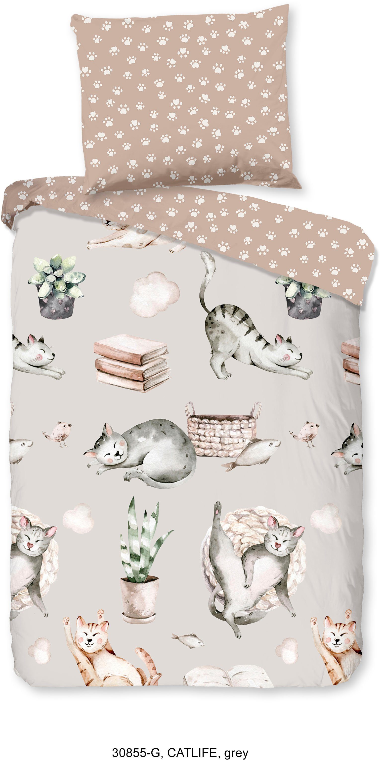 Babybettwäsche Catlife, good morning, Renforcé, 2 teilig, 100% Baumwolle