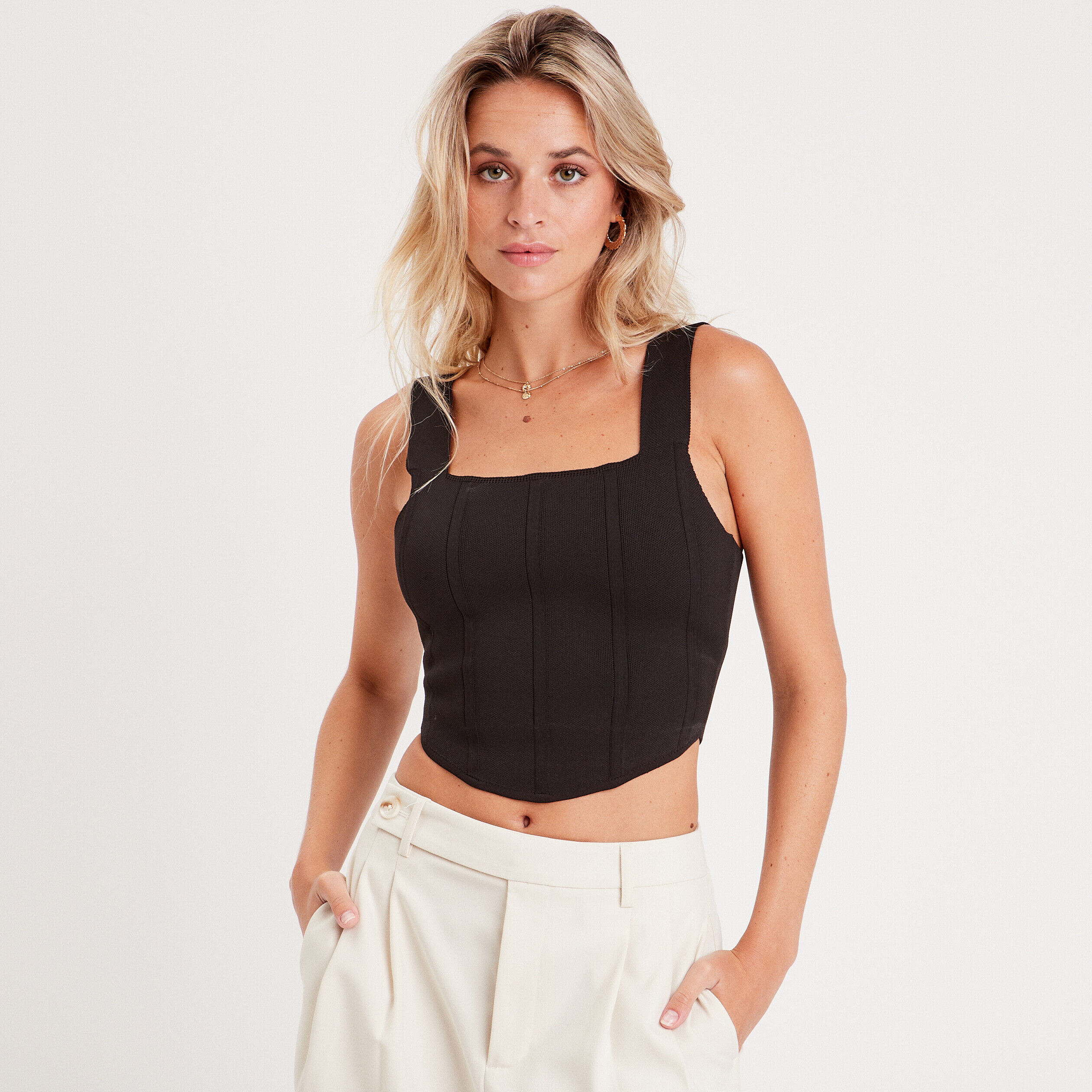 Crop top tricot gaînant noir femme | Cache Cache