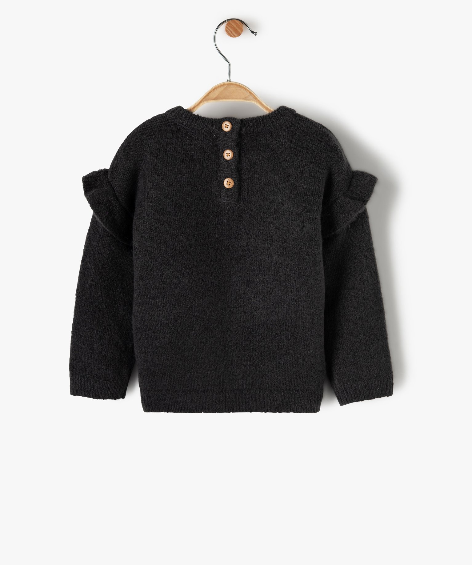Pull bébé fille avec motifs fleurs brodés et volant aux épaules
