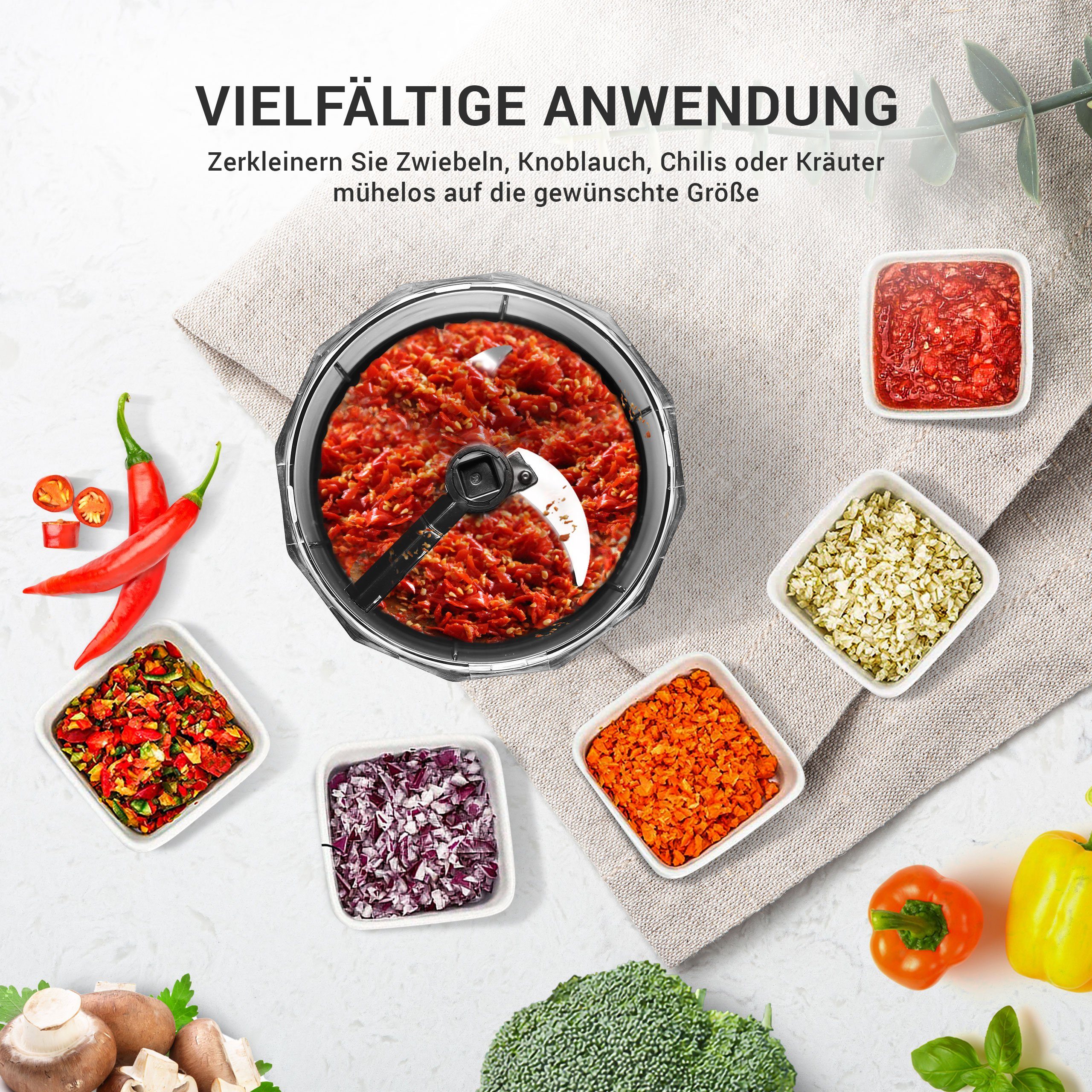Lebenlang Zerkleinerer Multizerkleinerer Gemüse & Zwiebelschneider manuell -Obst Zerkleinerer, inkl. Schneebesen für Saucen & Rührei nie wieder Augentränen