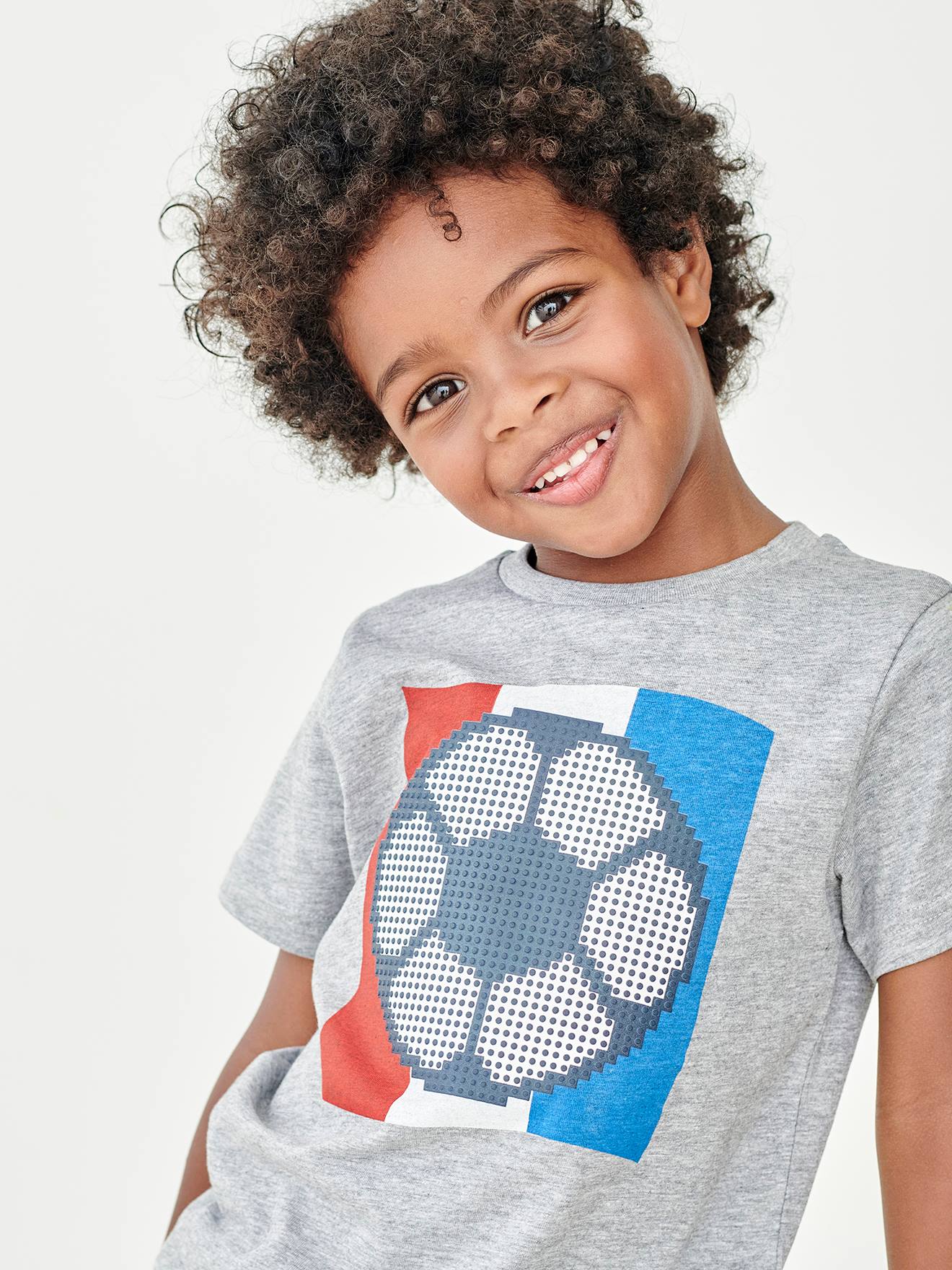 T-shirt de sport garçon motif ballon de foot en relief gris chiné