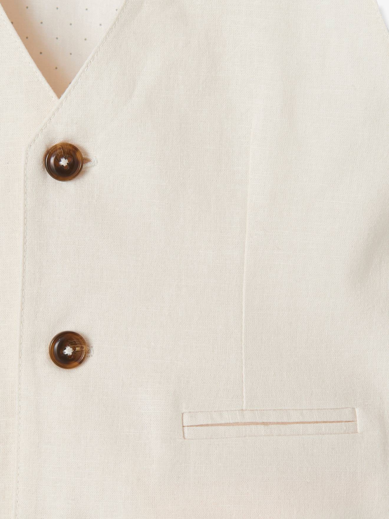 Veste sans manches de cérémonie garçon en coton/ lin beige clair