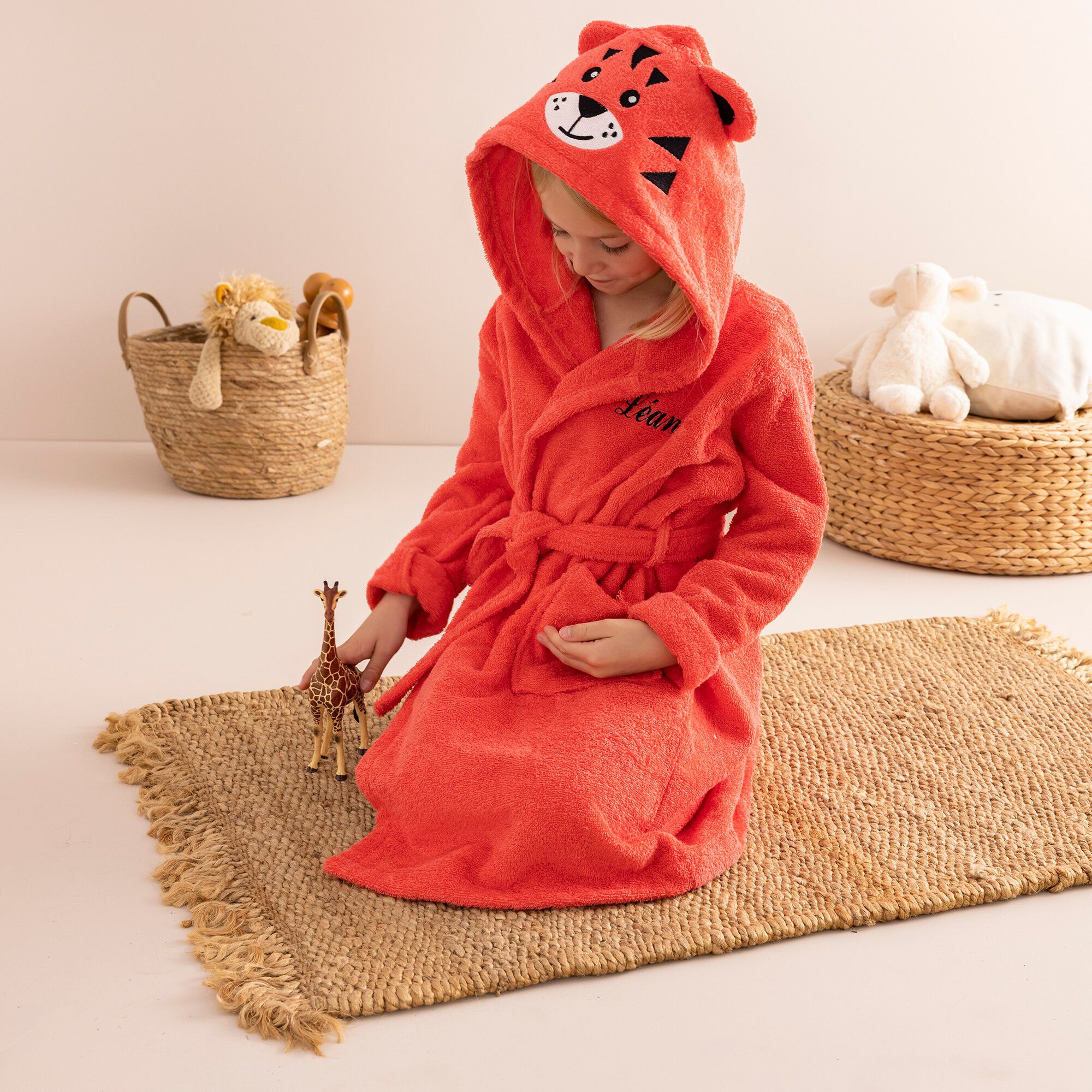 Peignoir de bain enfant personnalisable tigre à capuche